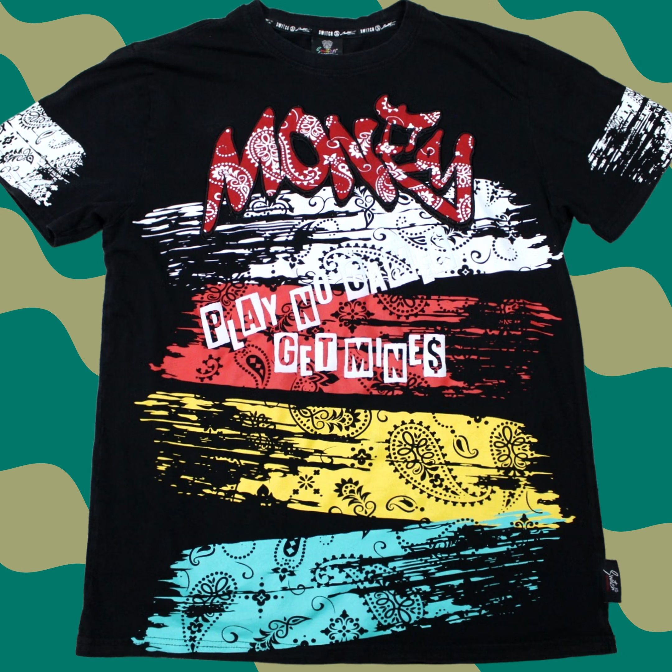 Vintage Switch Remarkable Money Shirt Mens Large Black S/S Cotton Pullover Size US L / EU 52-54 / 3 - 1 Thumbnail