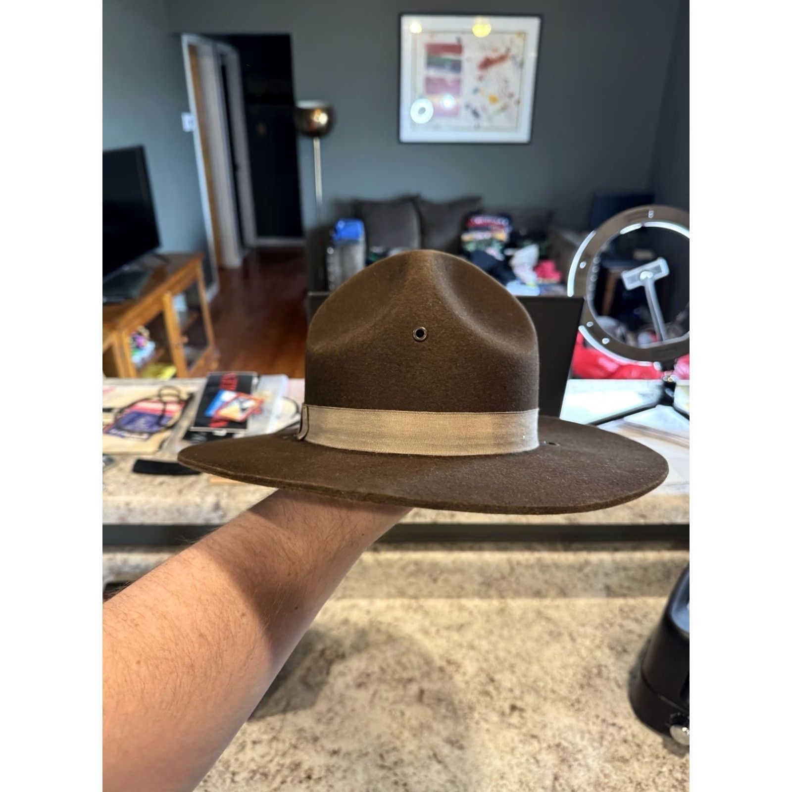 FELT VINTAGE Stratton Self Forming Drill Sergeant Instructor Wool Felt Hat 7 USA Size ONE SIZE - 4 Thumbnail