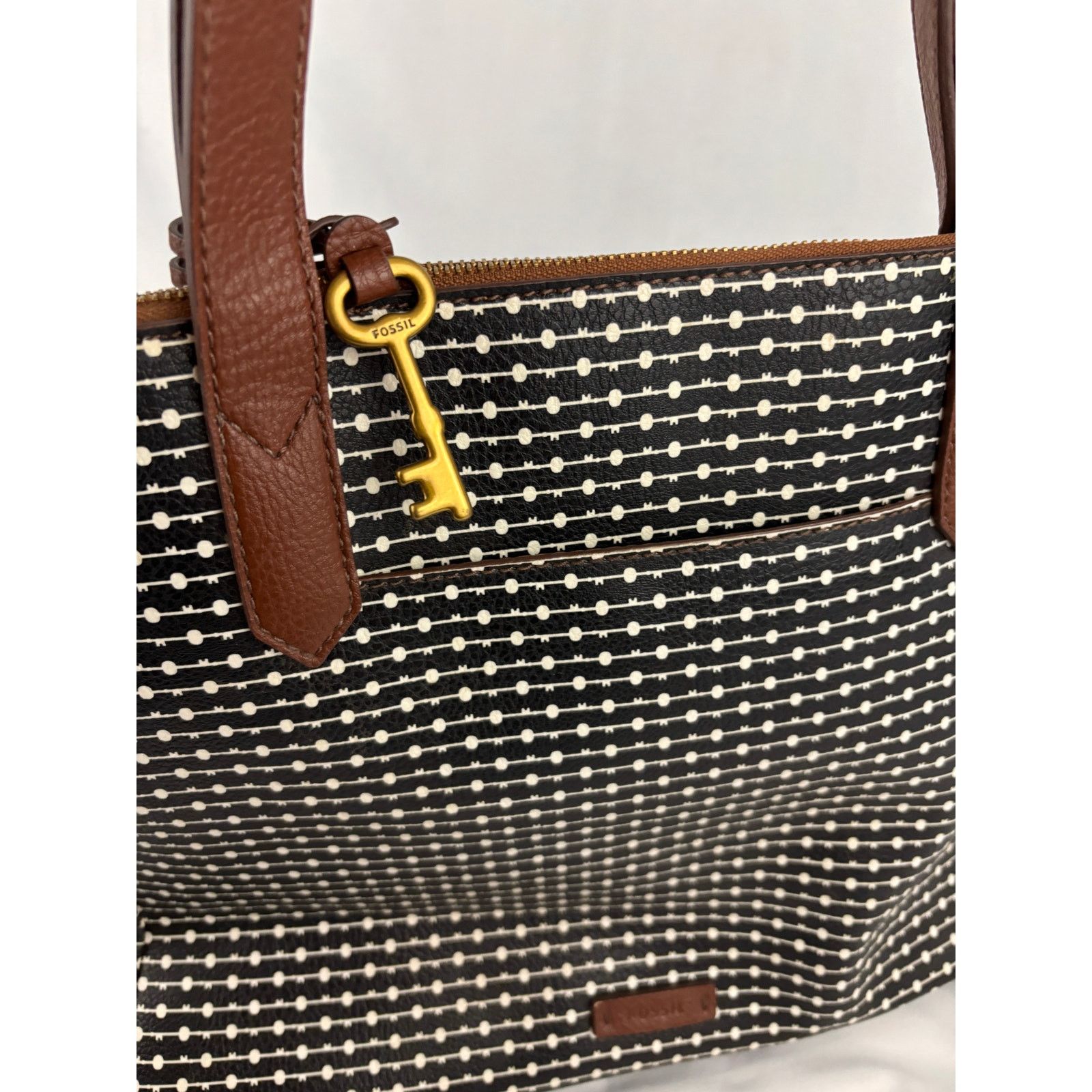 Fossil Fossil Rachel Leather Black Striped Tote Purse Classic Size ONE SIZE - 10 Thumbnail