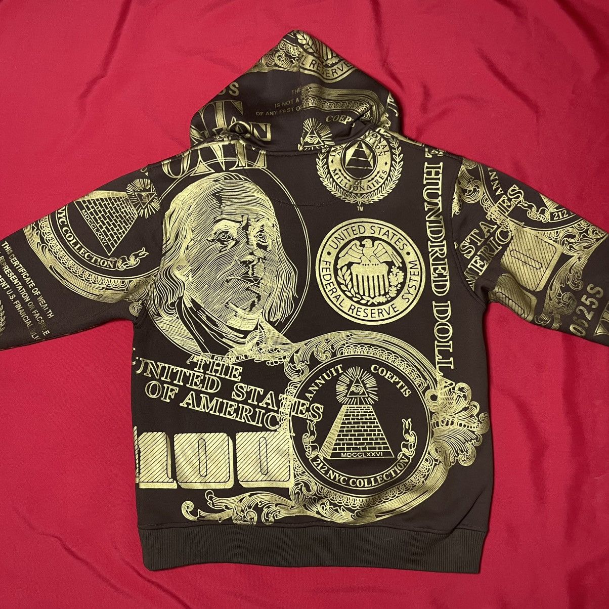 Other VTG Hundred Dollar Bill Graphic Zip Hoodie–Gold Full Print Size US L / EU 52-54 / 3 - 3 Thumbnail