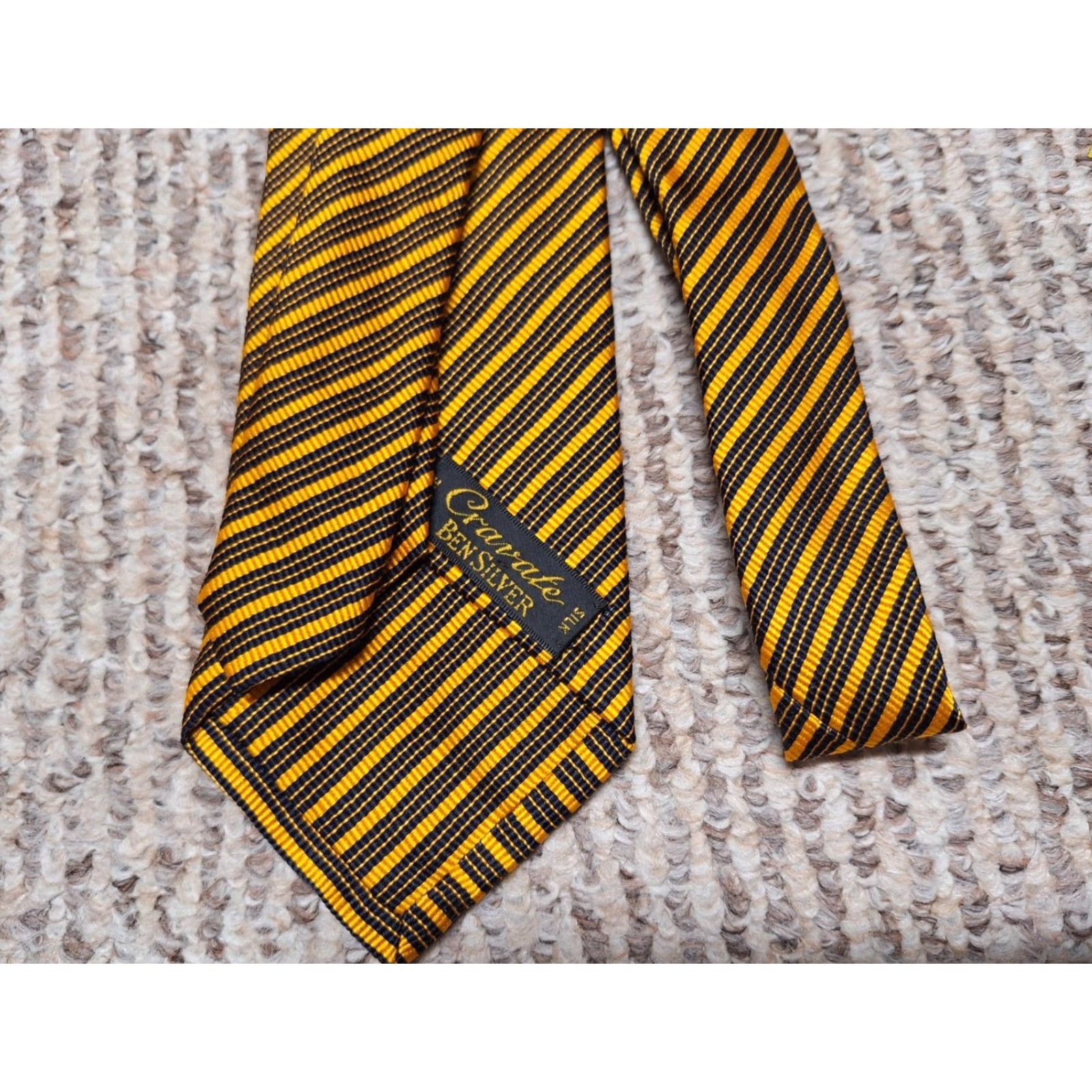 Frame VINTAGE Ben Silver Tie Striped Silk Hand Made Yellow Stripes Classic 57"-60" Men Designer Shirts? Size ONE SIZE - 2 Thumbnail