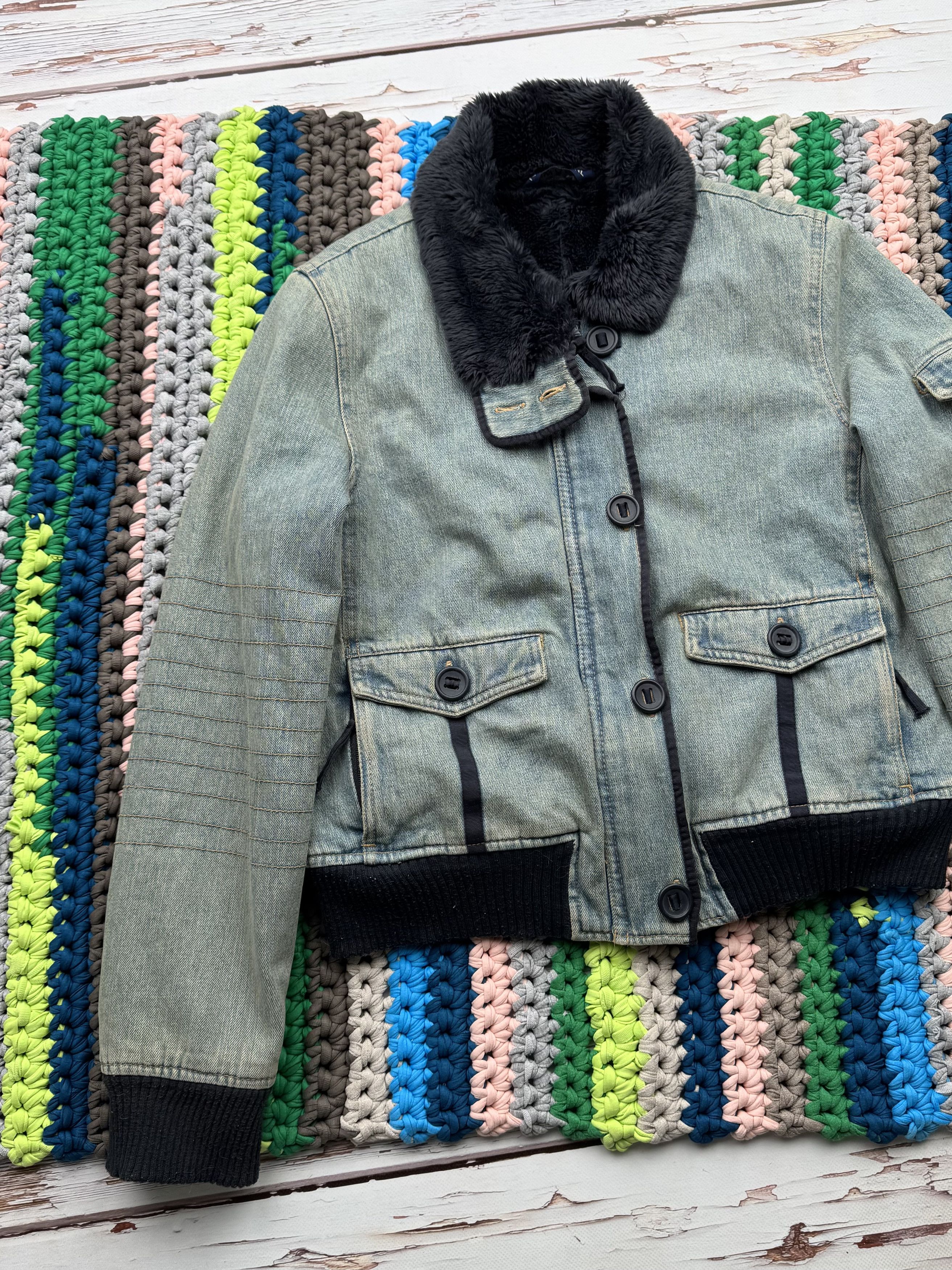 Hysteric Glamour Y2K Faded Cropped Jacket With Faux Fur Details (ET1)(D15) Size L / US 10 / IT 46 - 2 Thumbnail