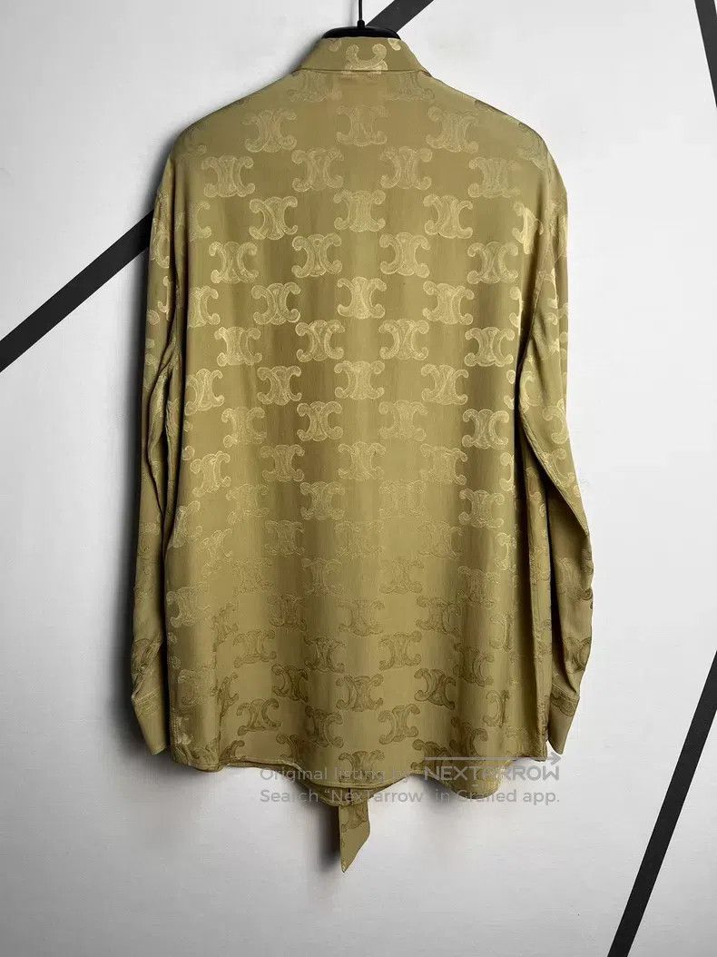 Celine CELINE Champagne Gold Triumph Arch Logo Printed Silk Tie S Size XS / US 0-2 / IT 36-38 - 2 Thumbnail