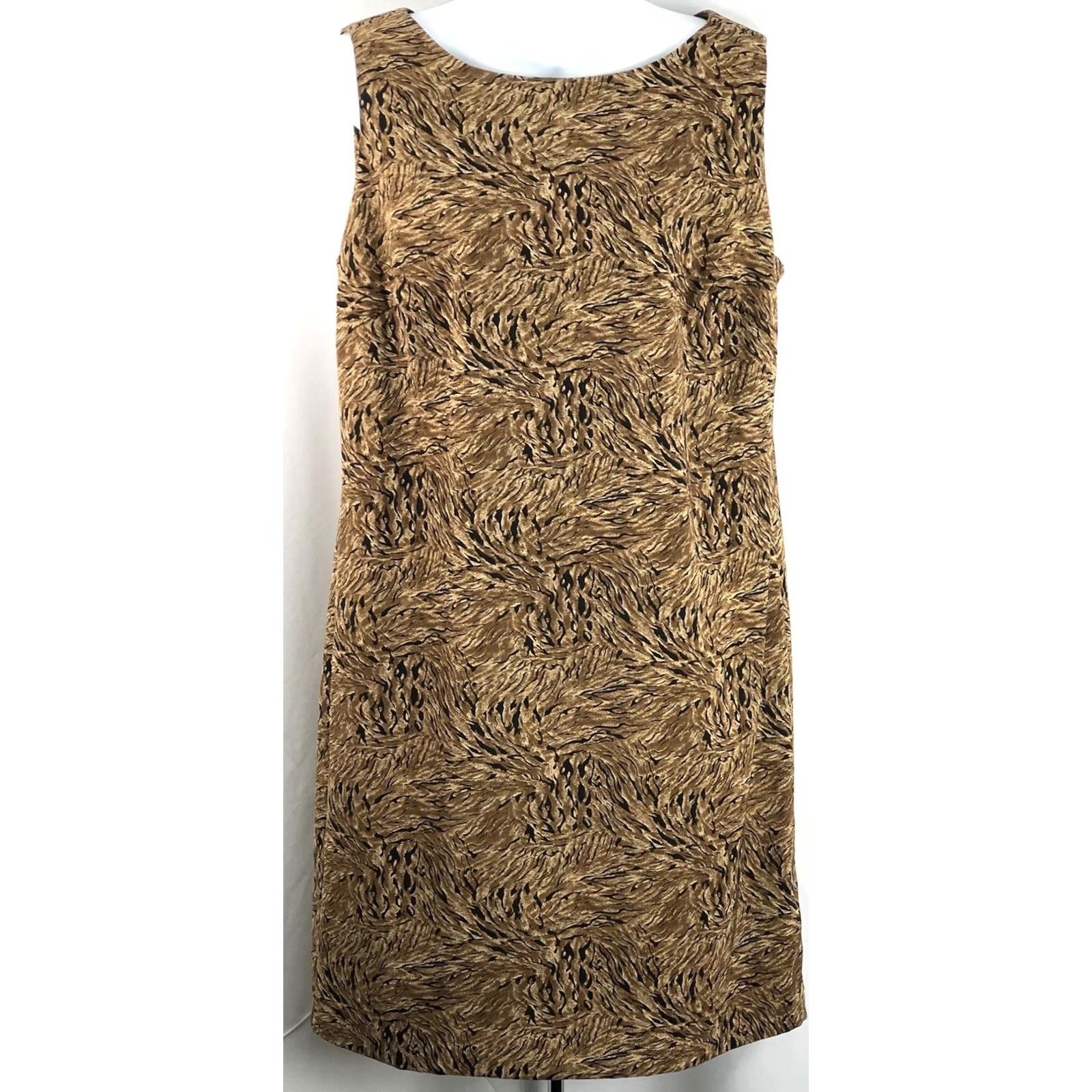 Vintage Dressbarn Sleeveless Sheath Dress 12 Brown Animal Print Boatneck 90s Y2K Classic Women Dress Size XL / US 12-14 / IT 48-50 - 2 Thumbnail