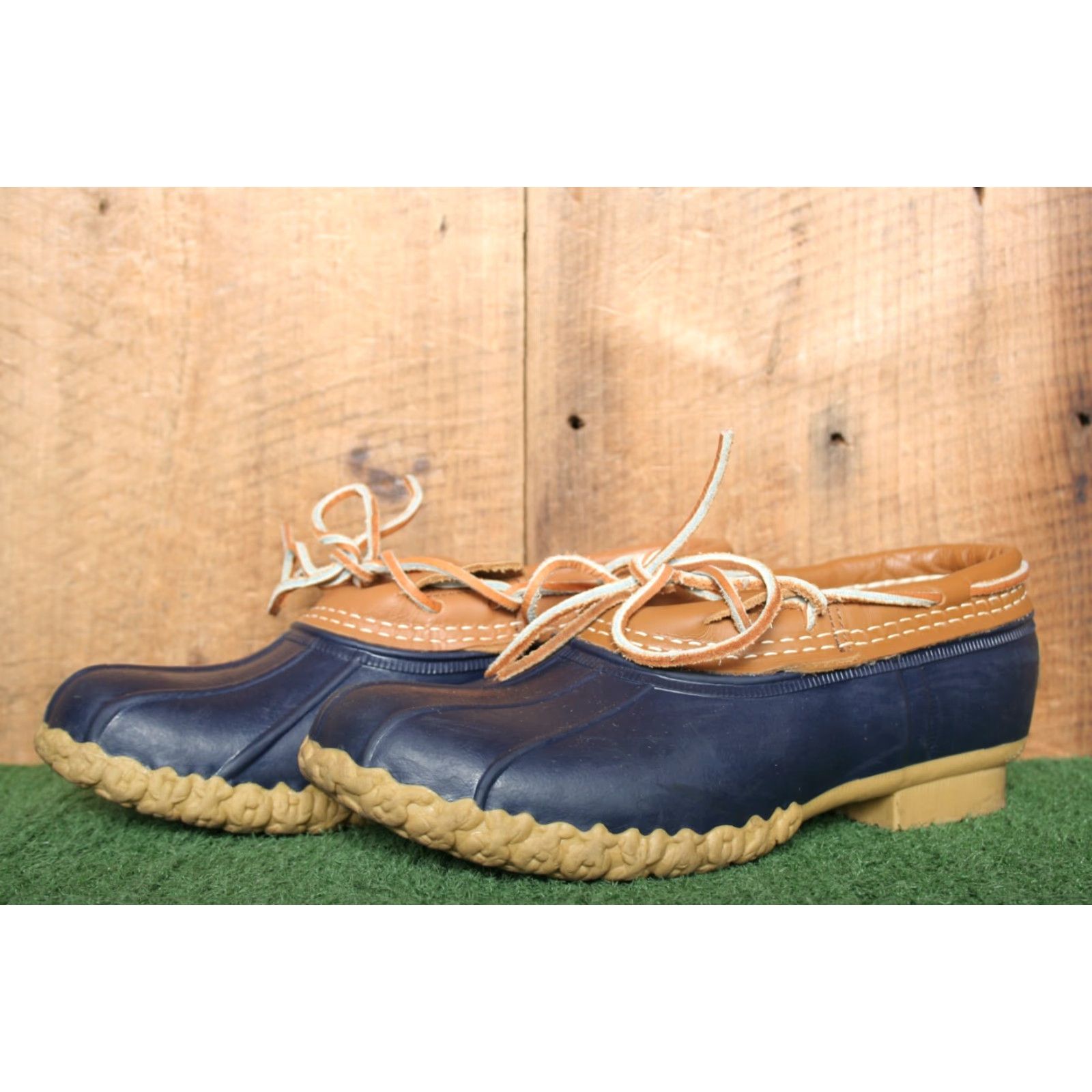 Vintage L.L. Bean Tan Leather & Blue Rubber Low Ankle Gumshoe Duck Boots Women's Sz. 7M Boots, Rain Shoe, M, Tan/Blue, 7, Women Size US 7 / IT 37 - 2 Thumbnail