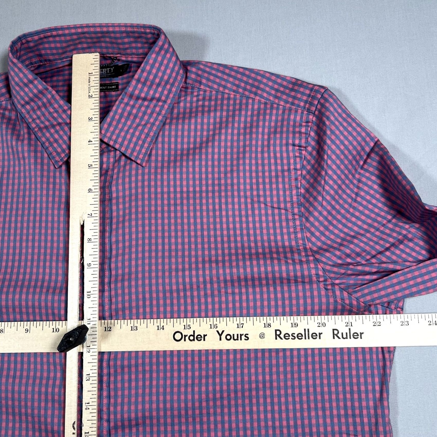 Faherty Faherty Mens L Pink Blue Gingham Check Button Up Long Sleeve Movement Shirt Size US L / EU 52-54 / 3 - 5 Thumbnail