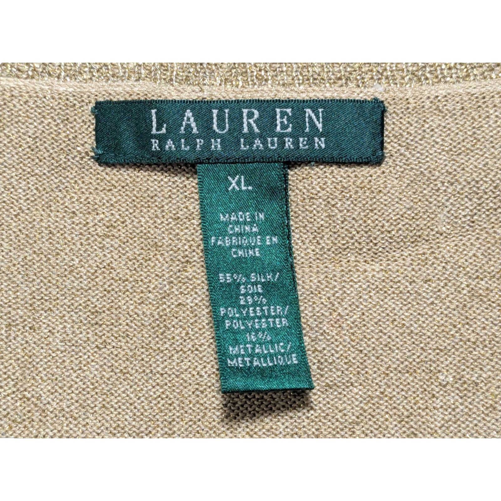 LAUREN RALPH LAUREN Gold Metallic Silk Blend Scoop Sleeveless Top - Women XL EUC main image 2