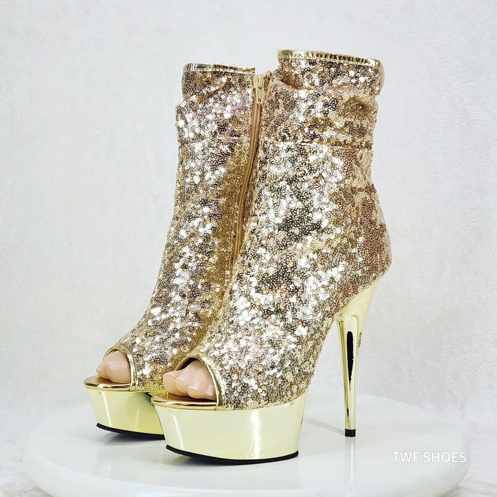 Other Delight 1008 SQ Gold Sequin Ankle Boots 6" Platform Heel US Size US 11 / IT 41 - 3 Thumbnail