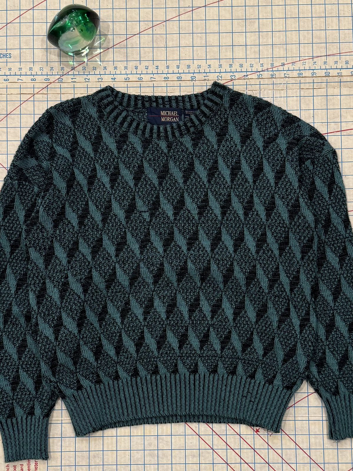 Vintage Vintage Michael Morgan Patterned Knit Sweater Blue Fits Med Size US M / EU 48-50 / 2 - 2 Thumbnail