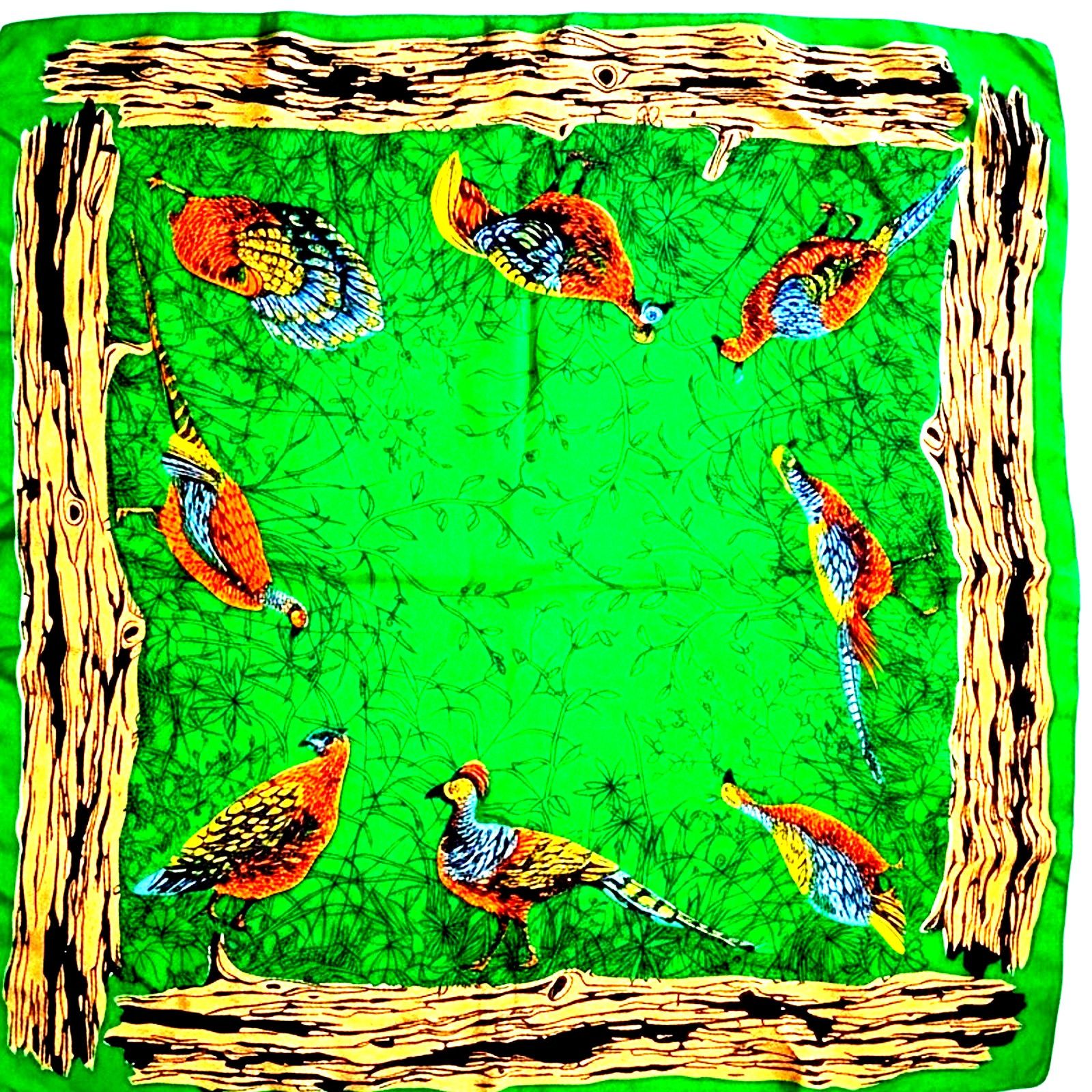 Other VTG Scarf Pheasant Bird Nature Green Hunting Wood Border 70s Size ONE SIZE - 1 Thumbnail