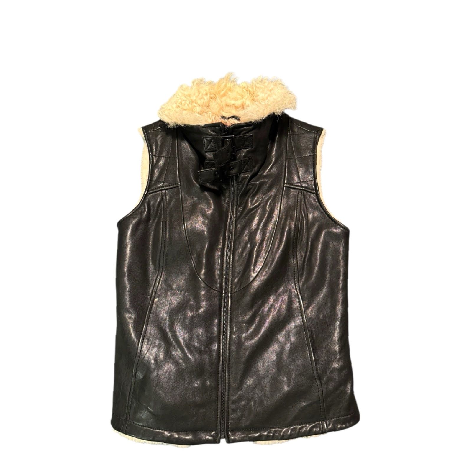 Tory Burch Tory Burch Leather Shearling Vest Full Zip Pockets Black SML Women Vest Slim Regular Size S Size S / US 4 / IT 40 - 2 Thumbnail