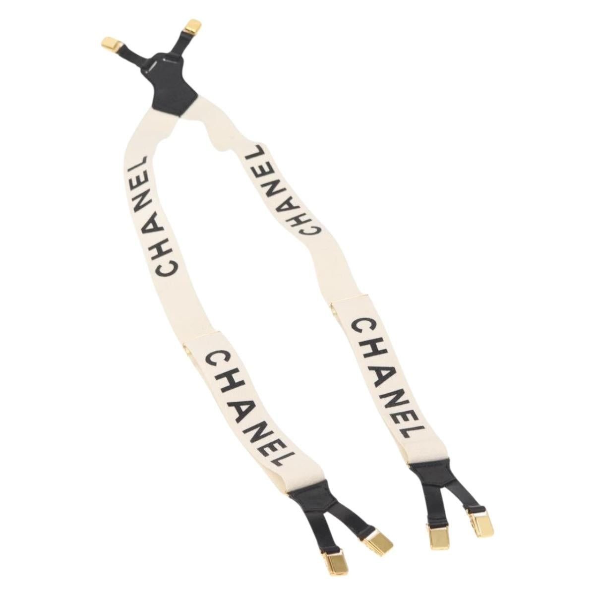 Chanel Chanel Suspenders Canvas Leather White CC Belt Size ONE SIZE - 1 Thumbnail