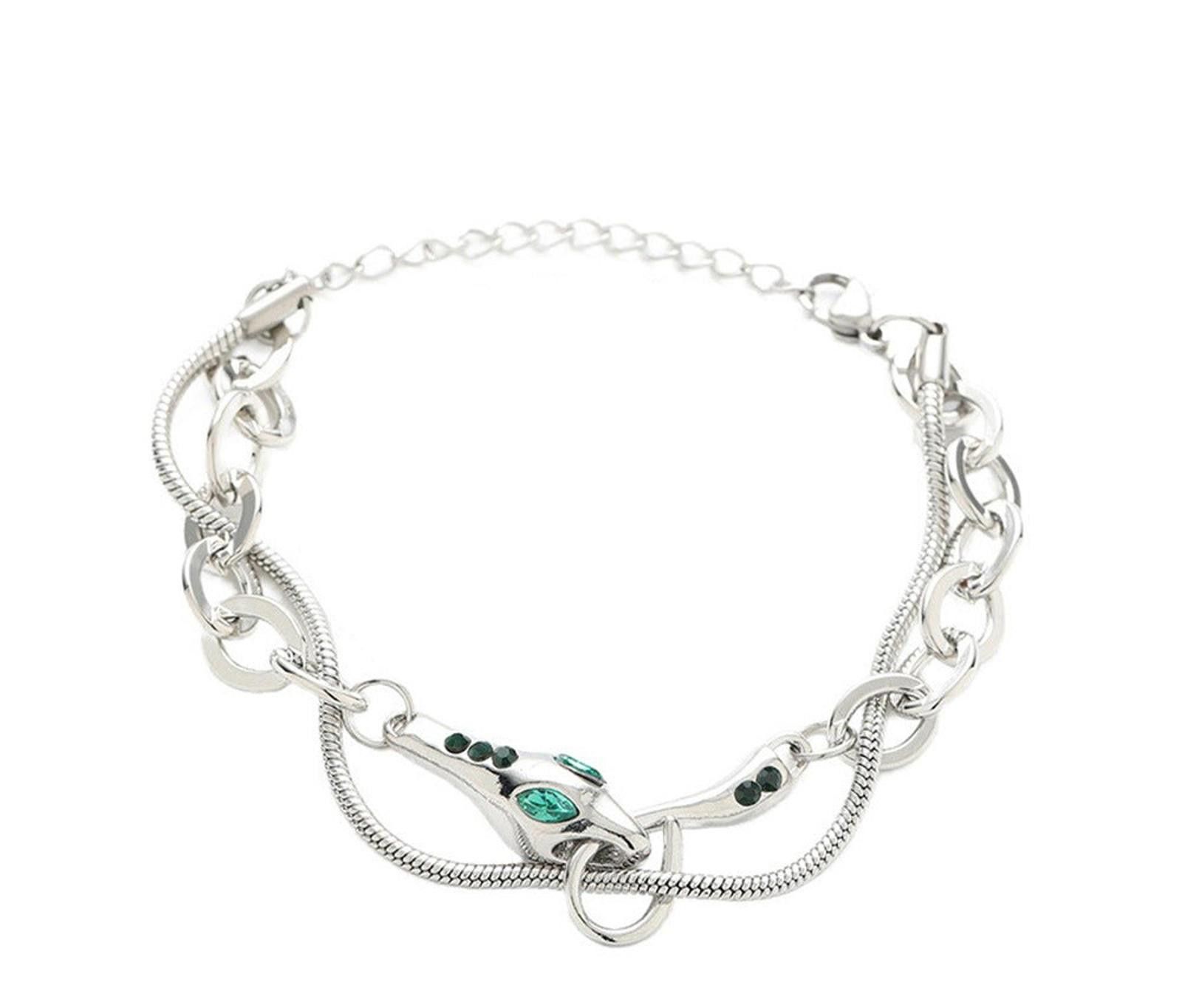 Jewelry Silver Chain Link Bracelet with Green Gem Accents Size ONE SIZE - 4 Thumbnail