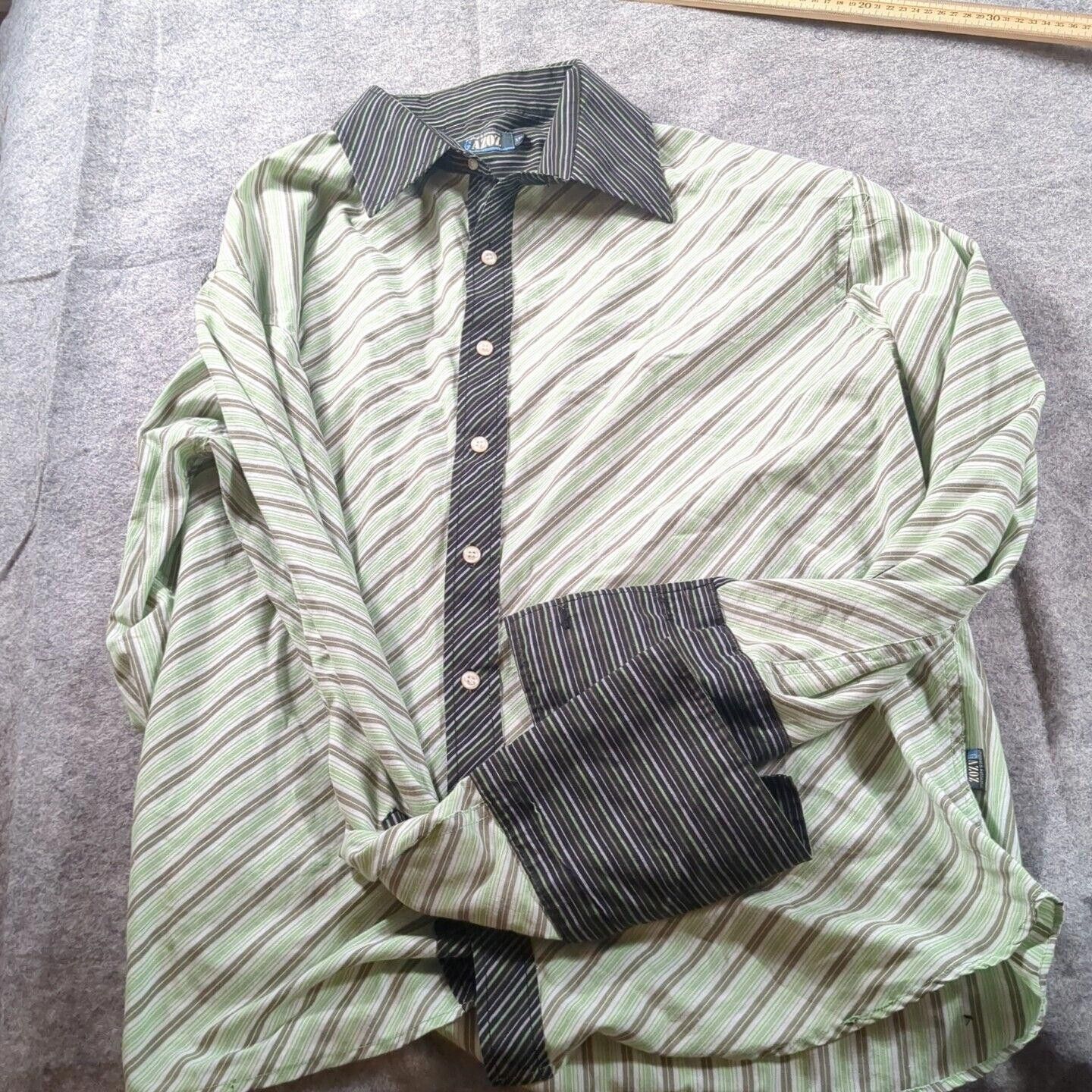 Designer Gazoz Shirt Men XXL Green Stripe Contrast Collar French Cuff Size US XXL / EU 58 / 5 - 1 Thumbnail