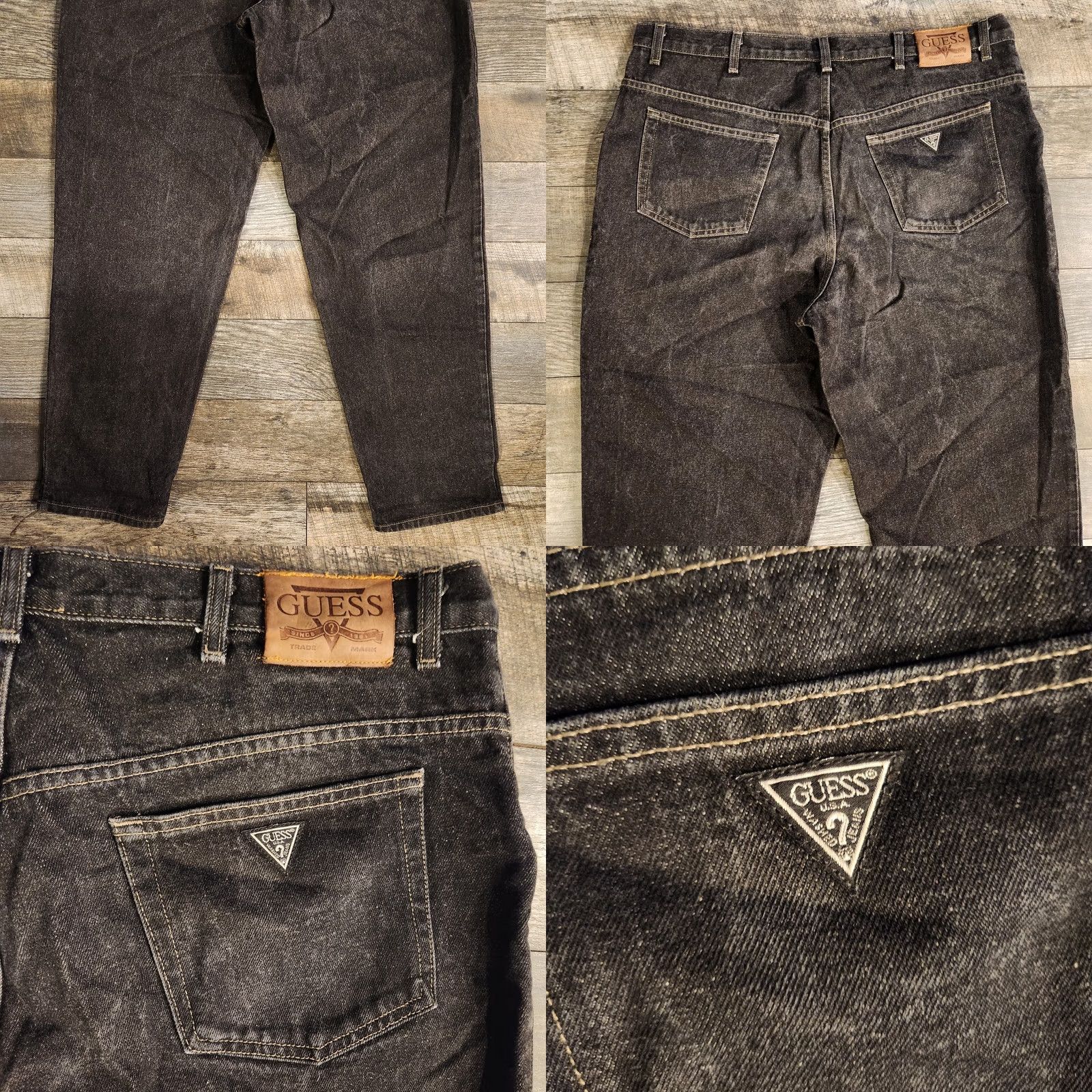 Guess VTG Guess Jeans Mens 40X32 Black Loose Fit Tapered Pascal 075 Made In USA 90s Size US 40 / EU 56 - 8 Thumbnail