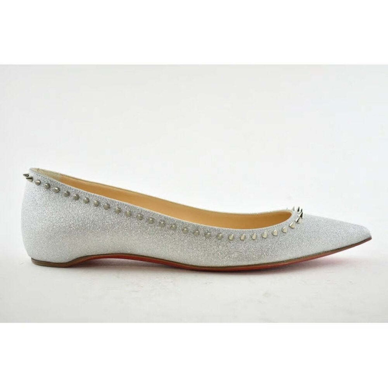 Christian Louboutin Christian Louboutin Anjalina Flat Silver Glitter Pointed Size US 7.5 / IT 37.5 - 5 Thumbnail