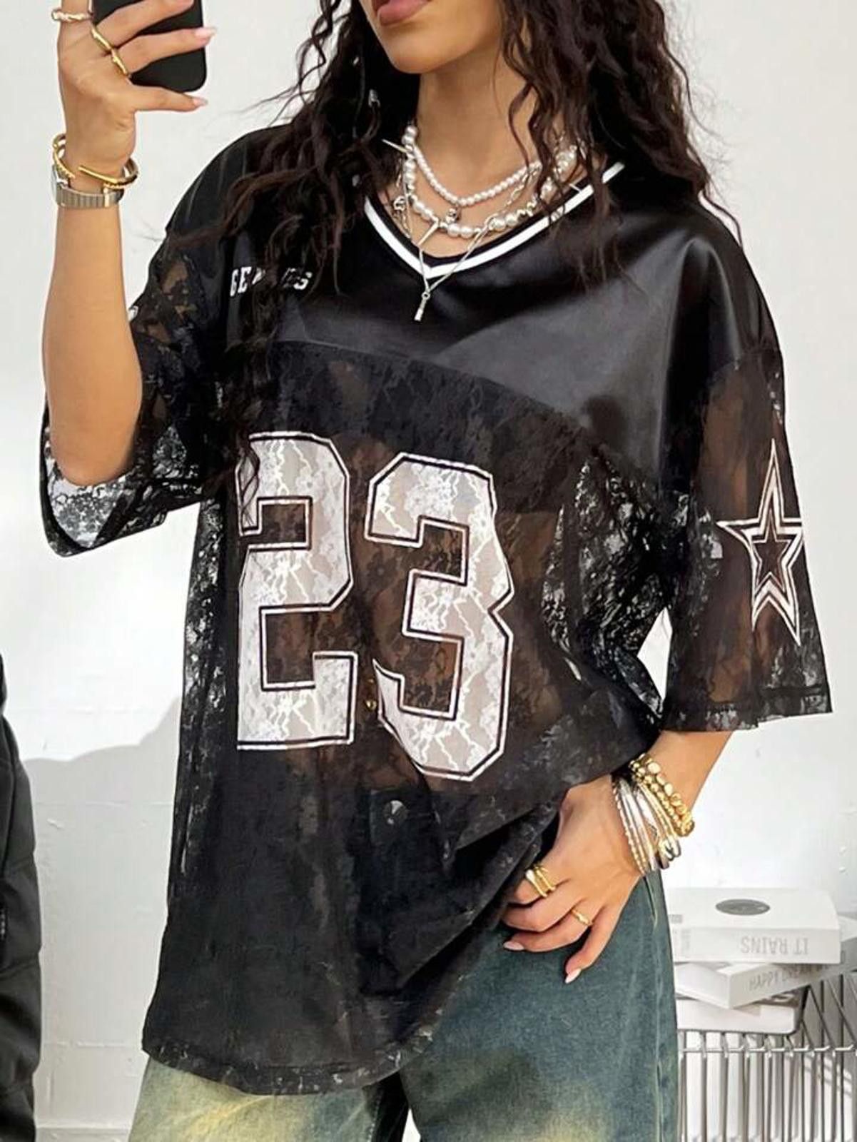 Other Genius 23 Lace Top Sexy Jersey Size ONE SIZE - 4 Thumbnail