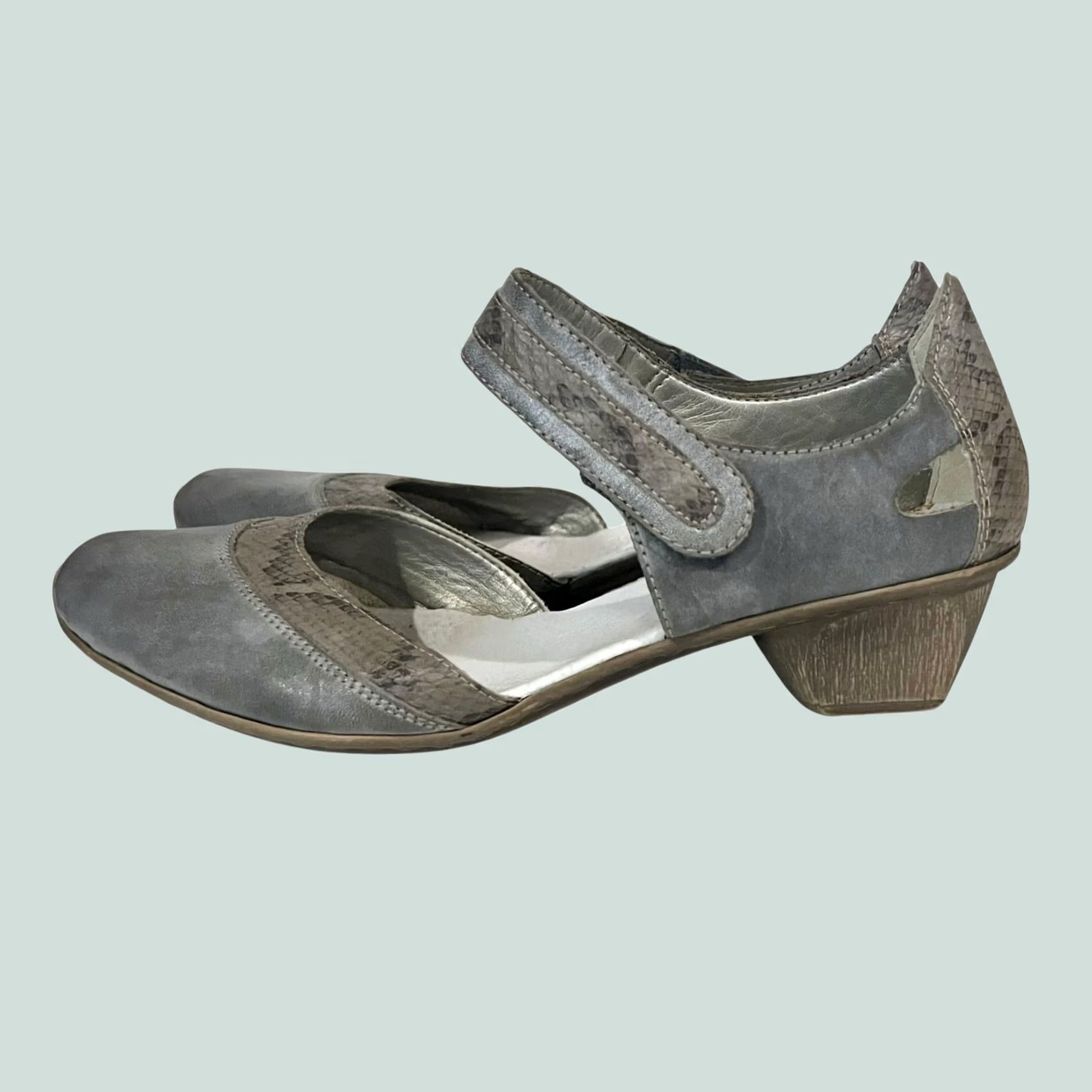 Rieker Rieker Mirjam 80 Gray/Snake Combo AntiStress Mary Jane Heeled Sandal Sandals Leather Hook & Loop 39 EU 8 US Womens Size US 8 / IT 38 - 1 Thumbnail
