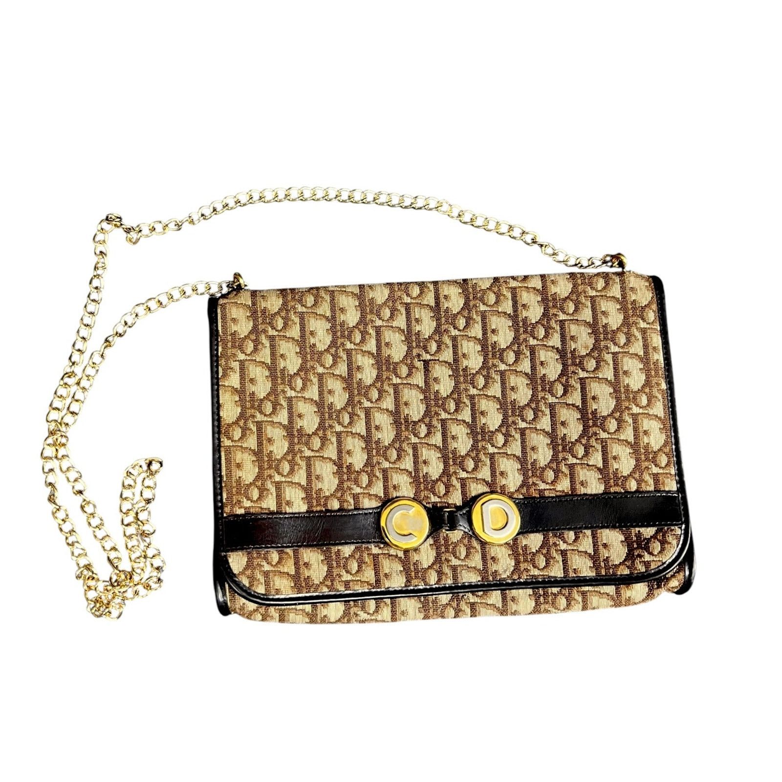 Christian Dior Monsieur Vintage Christian Dior Trotter Canvas Logo Gold Chain Purse Size ONE SIZE - 1 Thumbnail