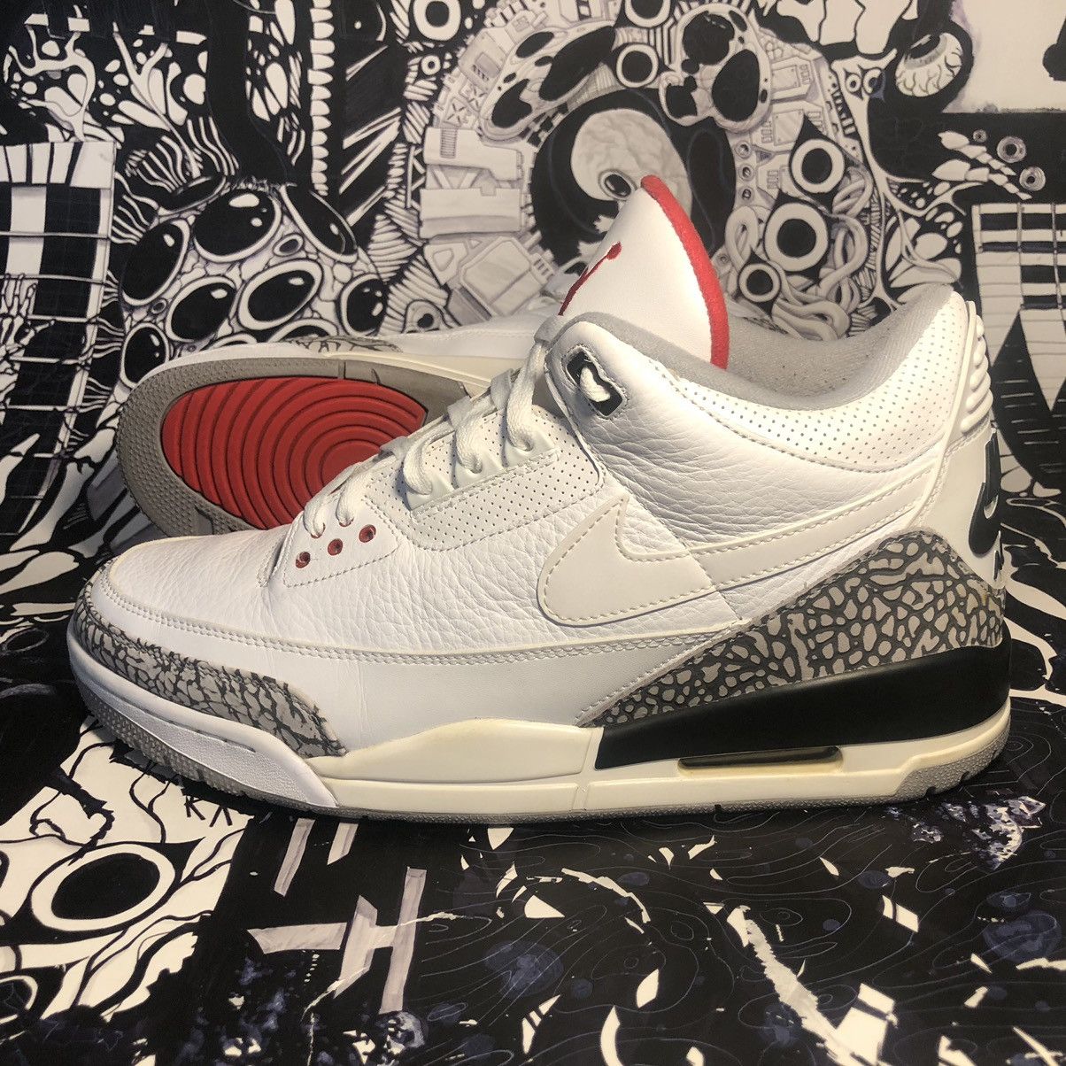 image of Jordan Justin Air Jordan 3 Iii Retro Jth Nrg White Cement Super Bowl Shoes in White Black Red (Size