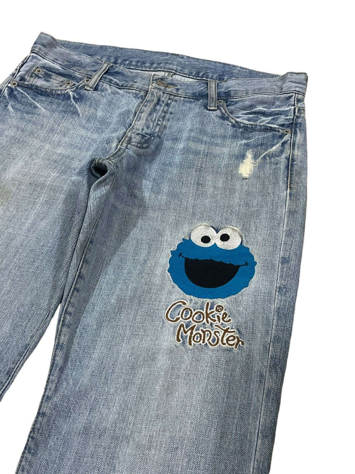 Cartoon Network Y2K Denim Cookie Monster Embroidery Distressed Rappers Jeans Size US 32 / EU 48 - 8 Thumbnail