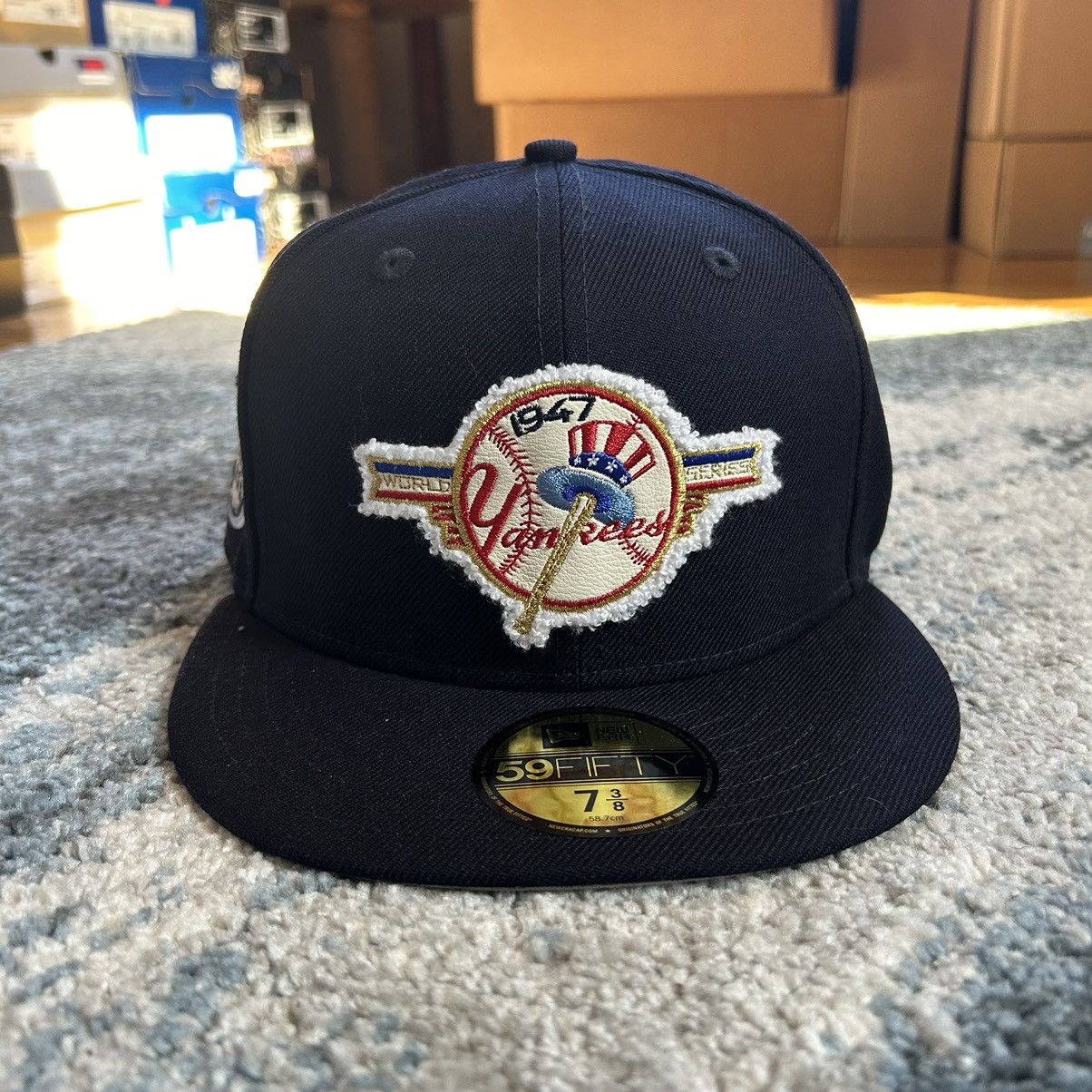 MyFitteds 7 3/8 NEW YORK YANKEES 1947 WORLD SERiES LEATHER PATCH Size ONE SIZE - 8 Thumbnail