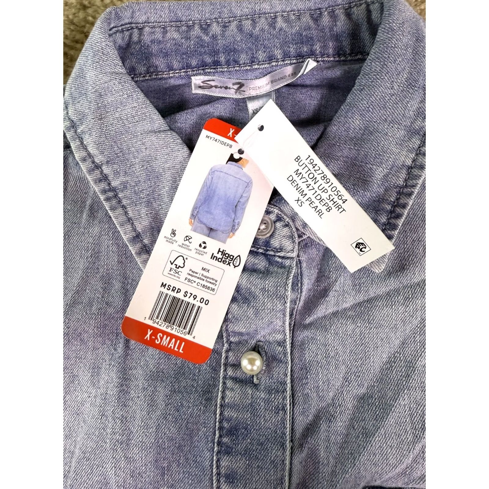 Vintage Seven7 Denim Button Up Shirt Womens XS Blue Long Sleeve Pearl Button NWT E906 Size XS / US 0-2 / IT 36-38 - 4 Thumbnail