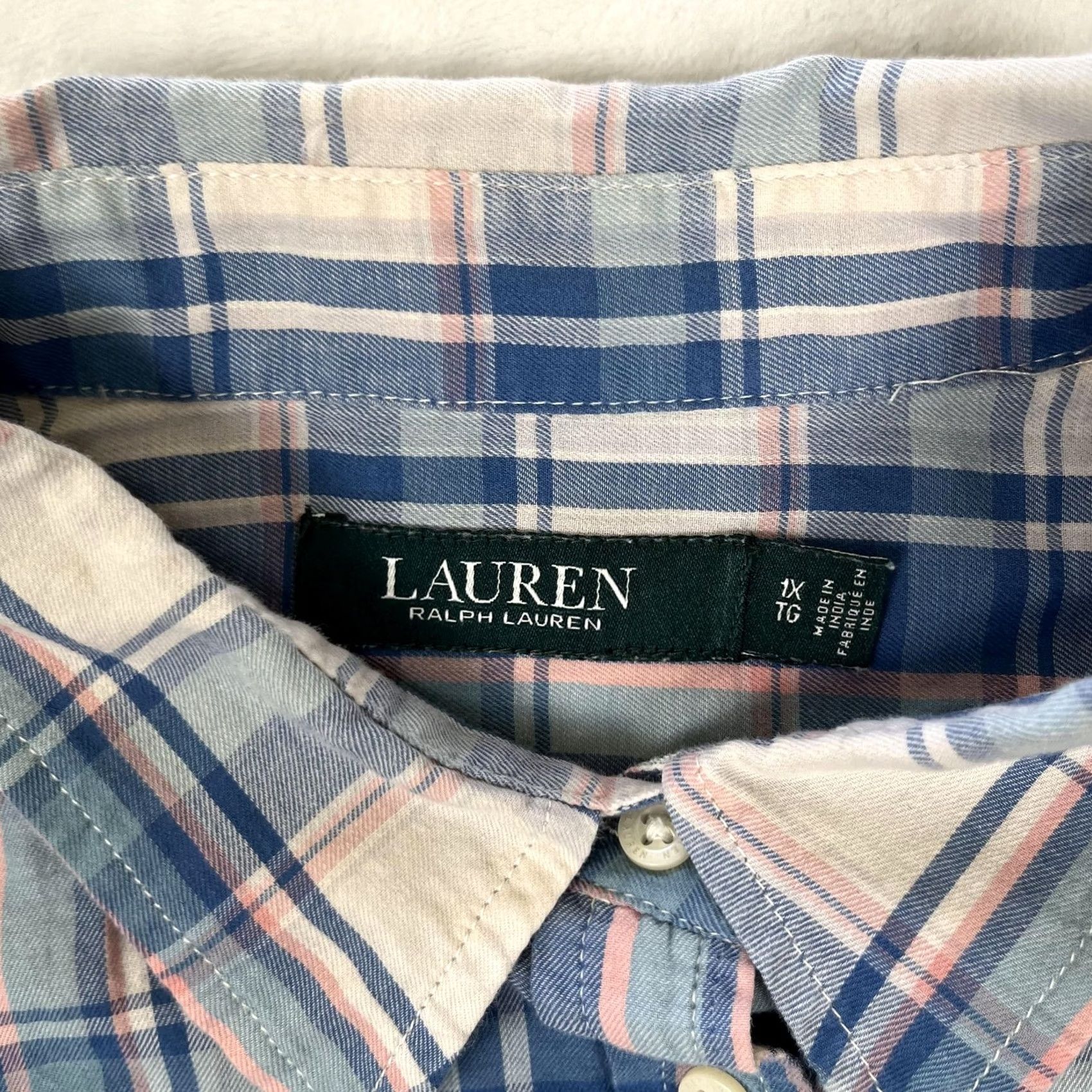 Ralph Lauren Lauren Ralph Lauren Shirt 1X Plus Blue Plaid Button Front Long Sleeve Womens Size XL / US 12-14 / IT 48-50 - 3 Thumbnail