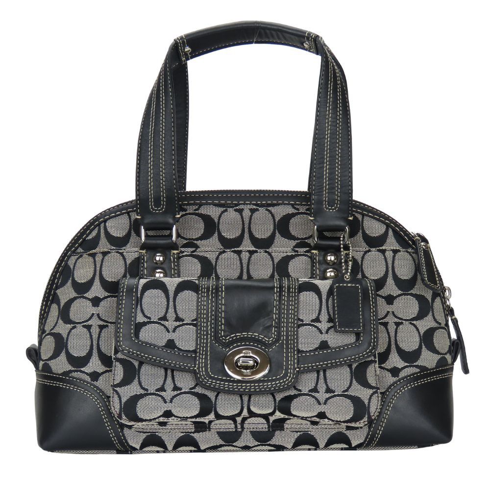 Coach Coach Signature Canvas Leather Shoulder Bag Canvas Shoulder Bag F13977 in Black, Women's
