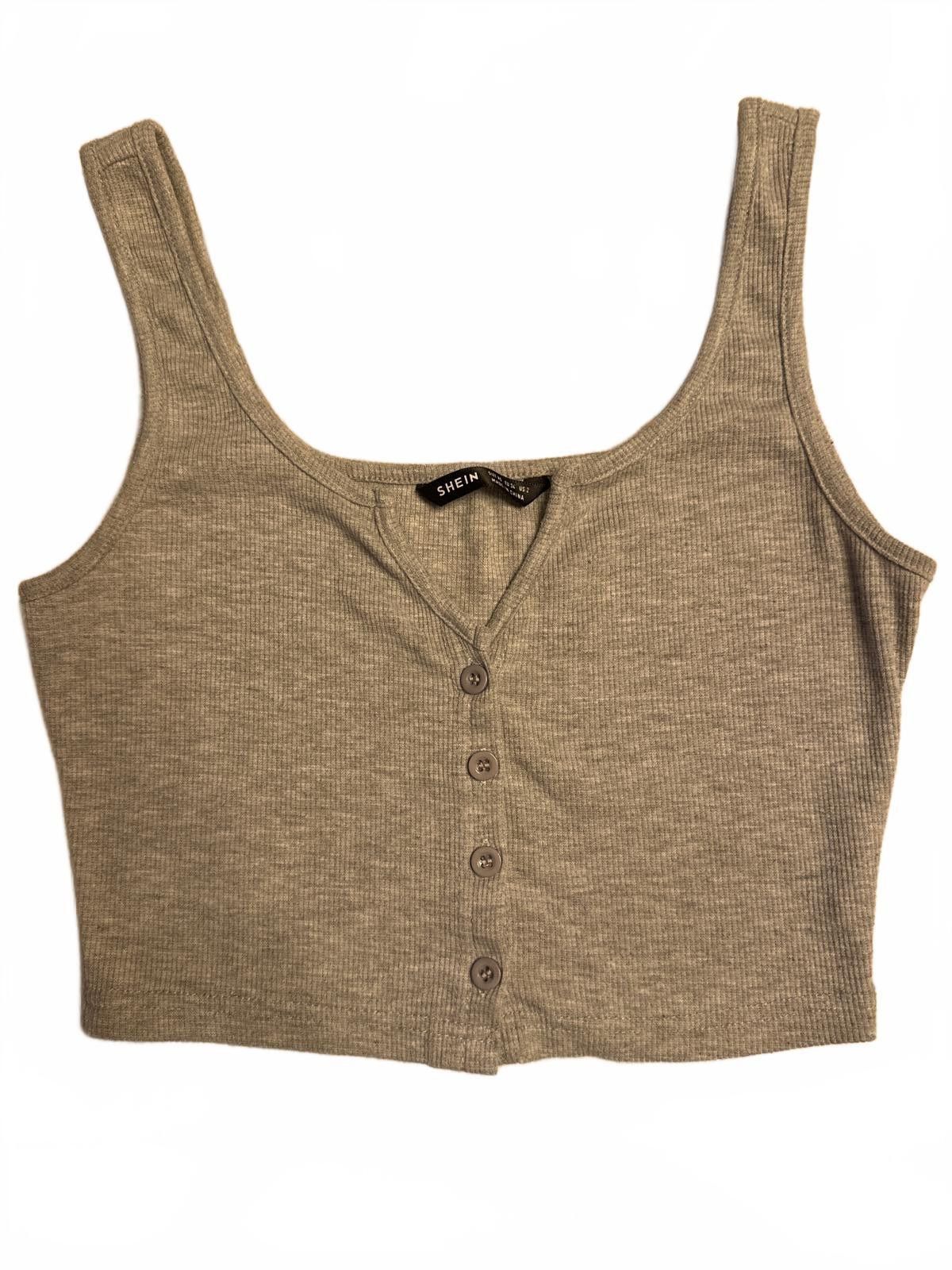 Shein Shein Grey Ribbed Button Front Crop Tank XS EUC Size XS / US 0-2 / IT 36-38 - 1 Thumbnail