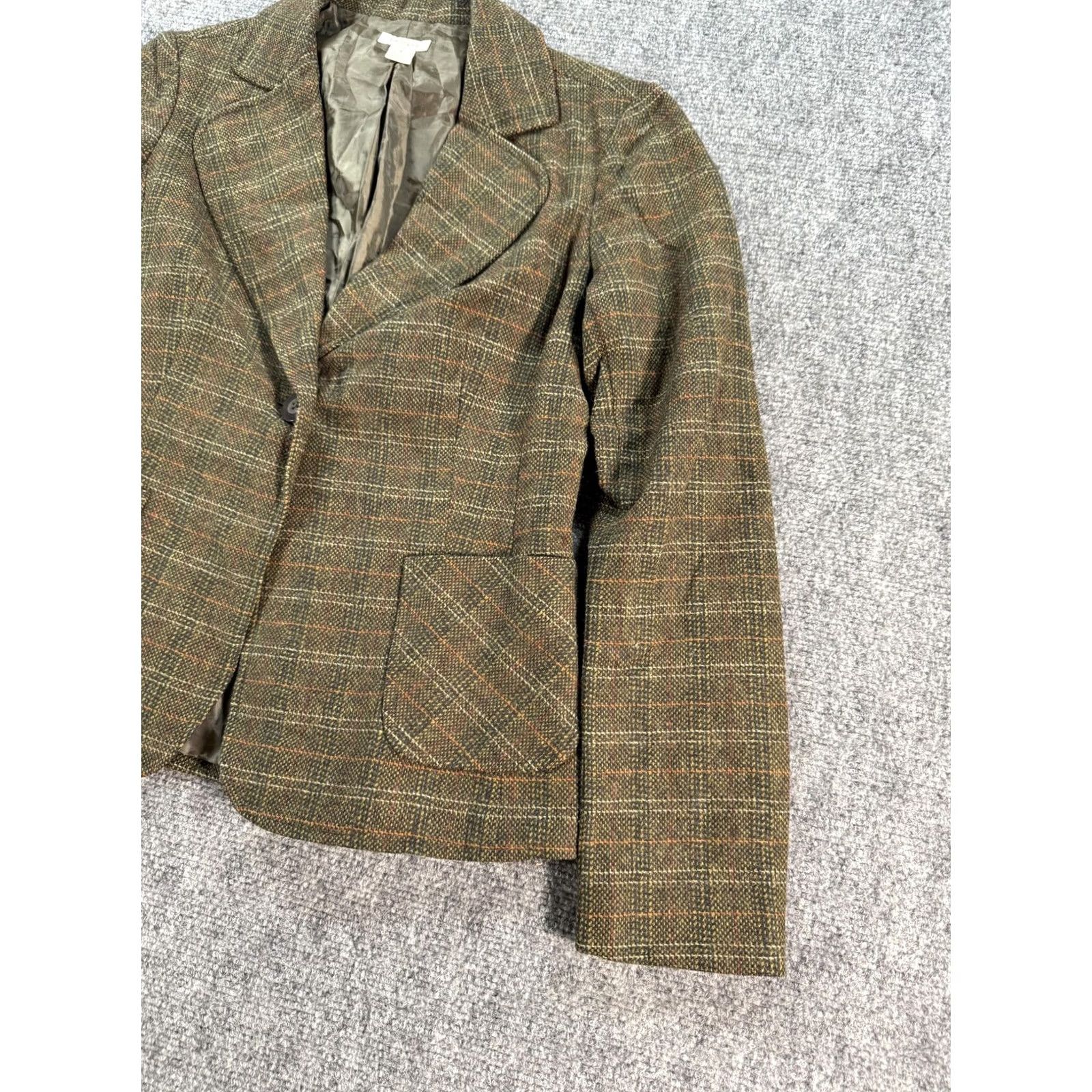 Vintage Halogen Blazer Womens Small Brown Green Plaid Tweed Wool Look Jacket Lined Size S / US 4 / IT 40 - 4 Thumbnail