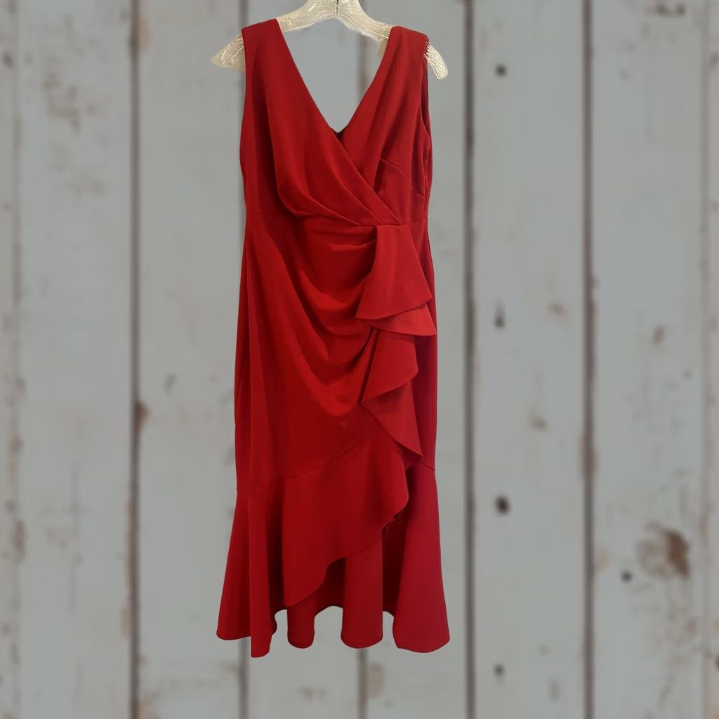 Vintage Betsy & Adam Maxi Dress Women’s Red Ruffled High-Low Sleeveless 16W Plus Size Size XXL / US 16-18 / IT 52-54 - 1 Thumbnail