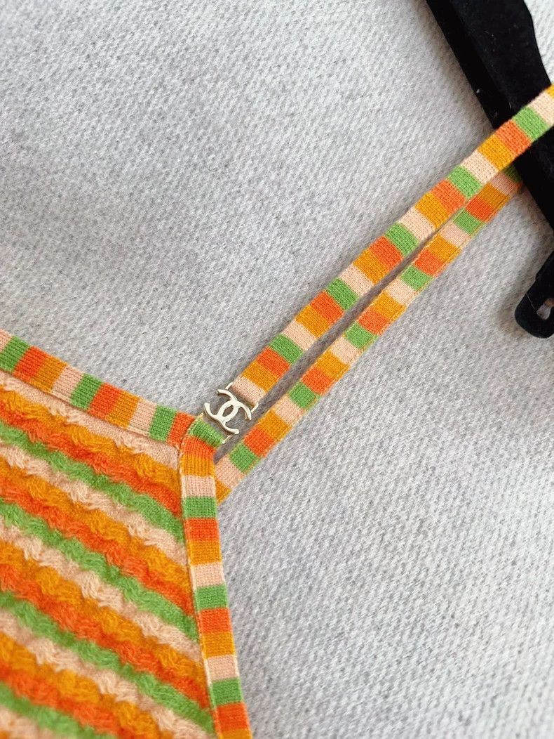 Chanel Chanel 24a orange and green cashmere striped vest Size XXS / US 00 / IT 34 - 5 Thumbnail