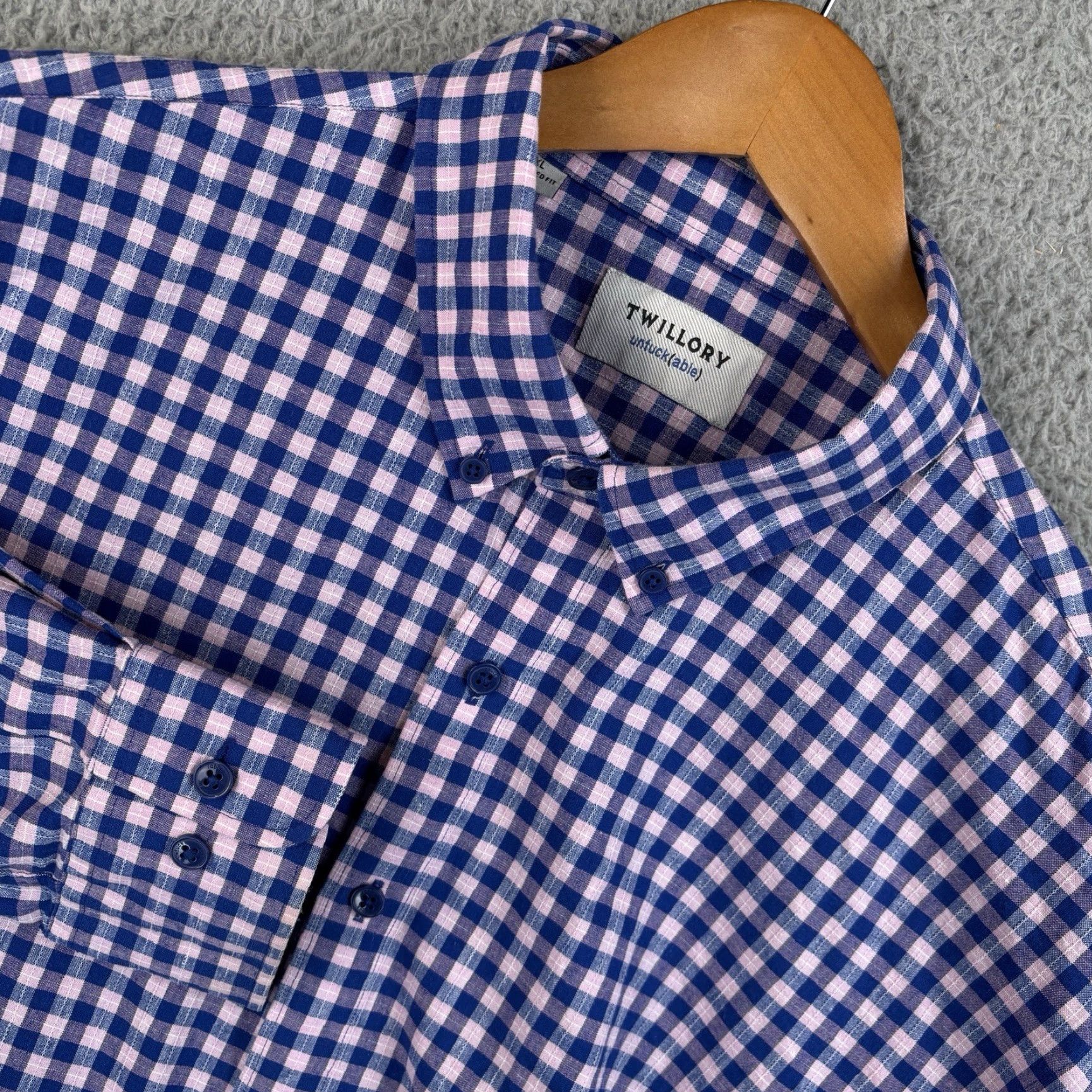Vintage Twillory Untuckable Button Down Shirt Mens XL Blue Pink Check Linen Blend Size US XL / EU 56 / 4 - 2 Thumbnail