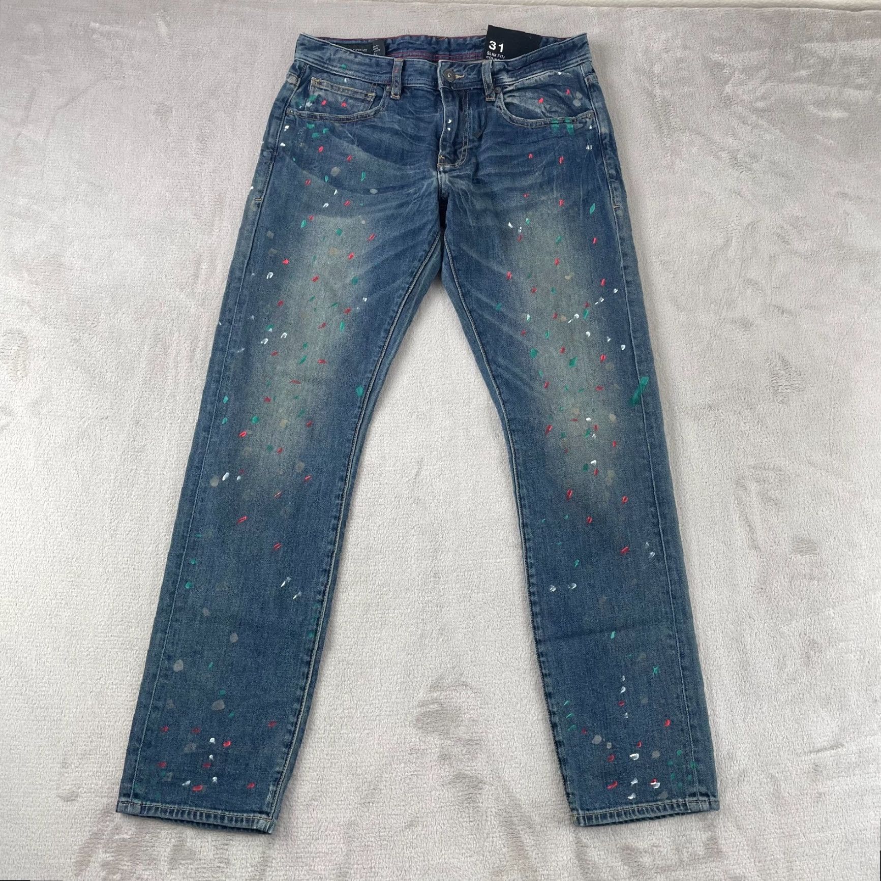Armani Exchange Armani Exchange Jeans Men 31x32 Blue Paint Splatter Slim Fit Designer NWT Size US 31 - 4 Thumbnail
