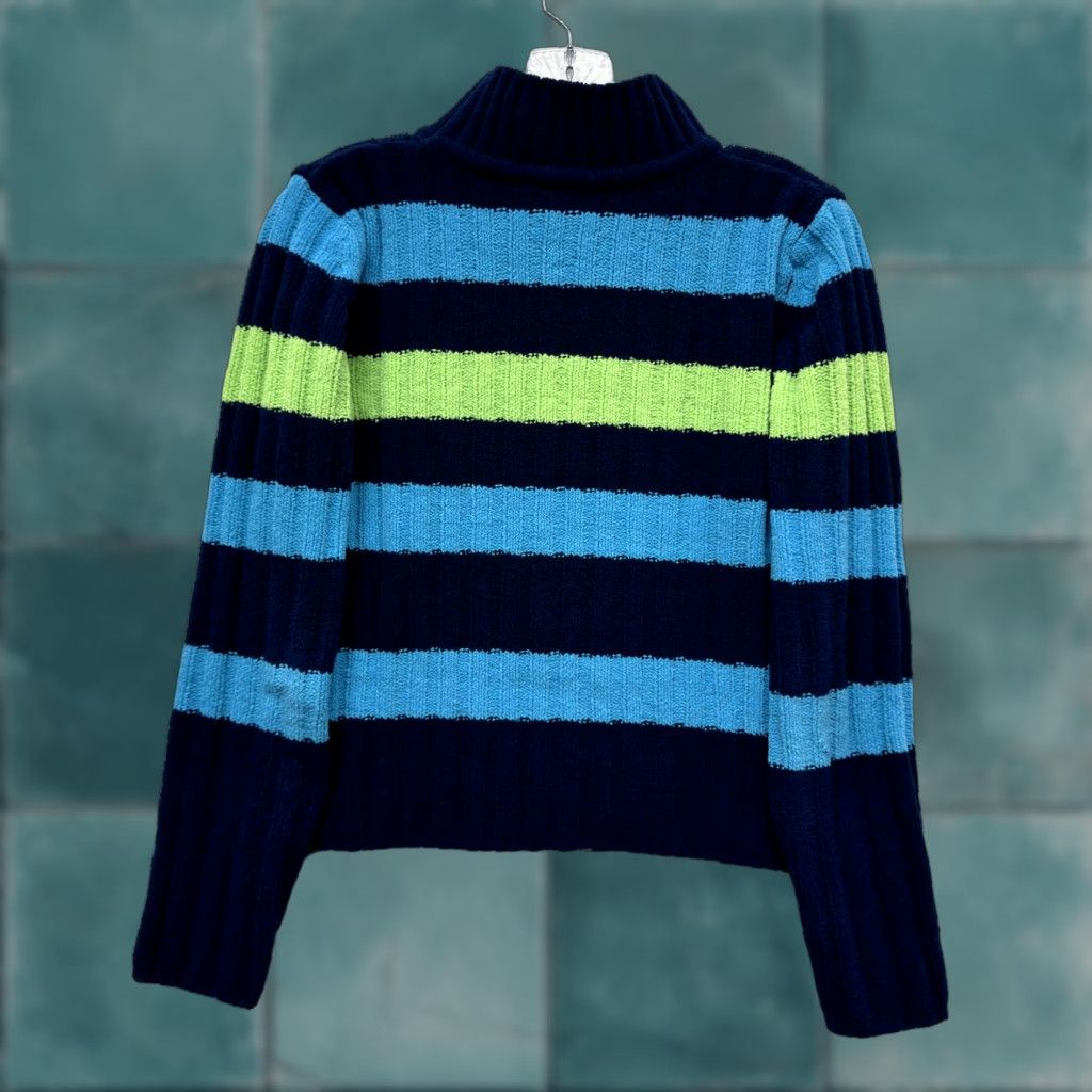 Vintage Y2K Vintage No Boundaries Chenille Mock Neck Sweater M Medium Blue Green Striped Womens Mens Girls Boys Size M / US 6-8 / IT 42-44 - 1 Thumbnail