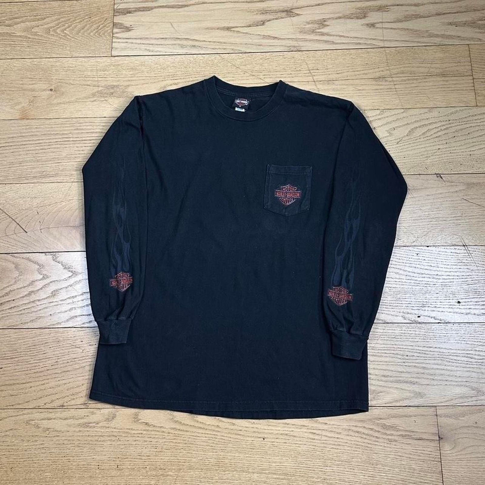Harley Davidson × Vintage Vintage Harley Davidson Flame Sleeve T-shirt Size US XL / EU 56 / 4 - 1 Thumbnail