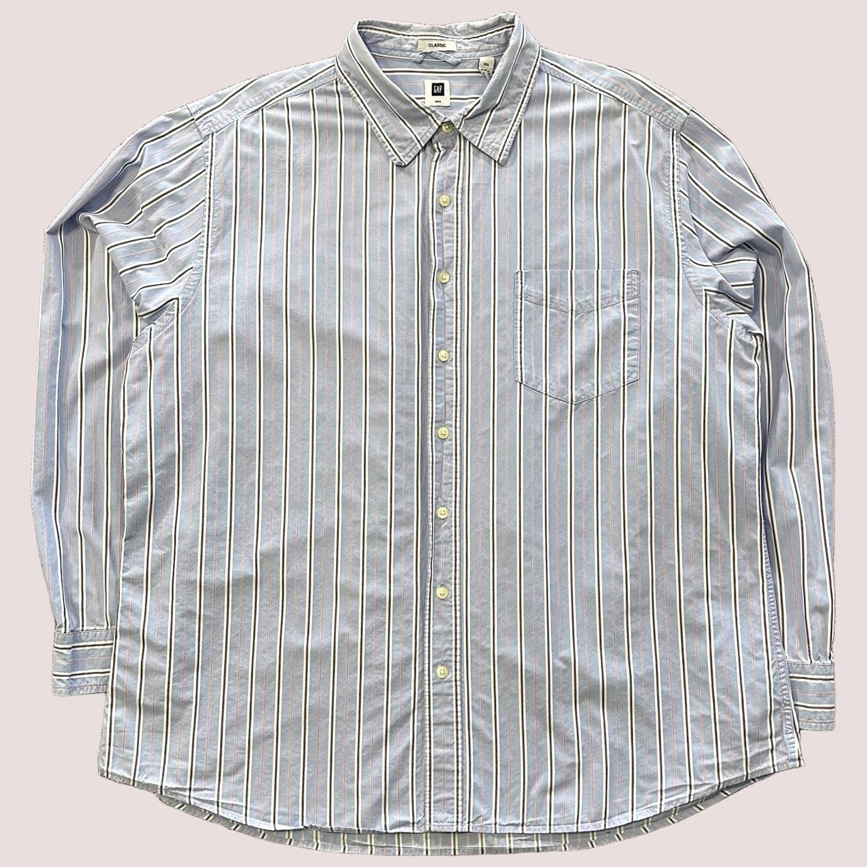 Gap Gap Shirt Mens XXL Classic Fit Long Sleeve Button-Up Light Blue Striped Size US XXL / EU 58 / 5 - 1 Thumbnail