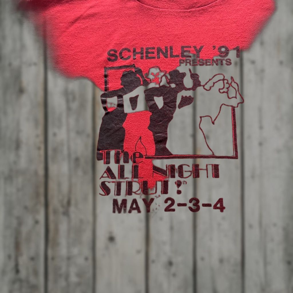 Vintage VINTAGE Schenley '91 All Night Strut Shirt Mens Large Red Graphic 90s 1991 SS Size US L / EU 52-54 / 3 - 1 Thumbnail