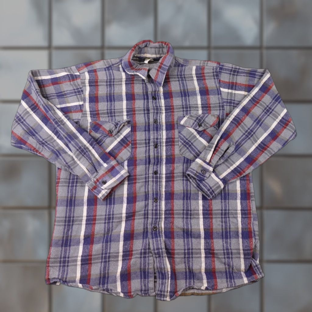 Vintage VINTAGE OshKosh B'gosh Flannel Shirt Mens L Gray Blue Plaid Long Sleeve Shirt Size US L / EU 52-54 / 3 - 1 Thumbnail