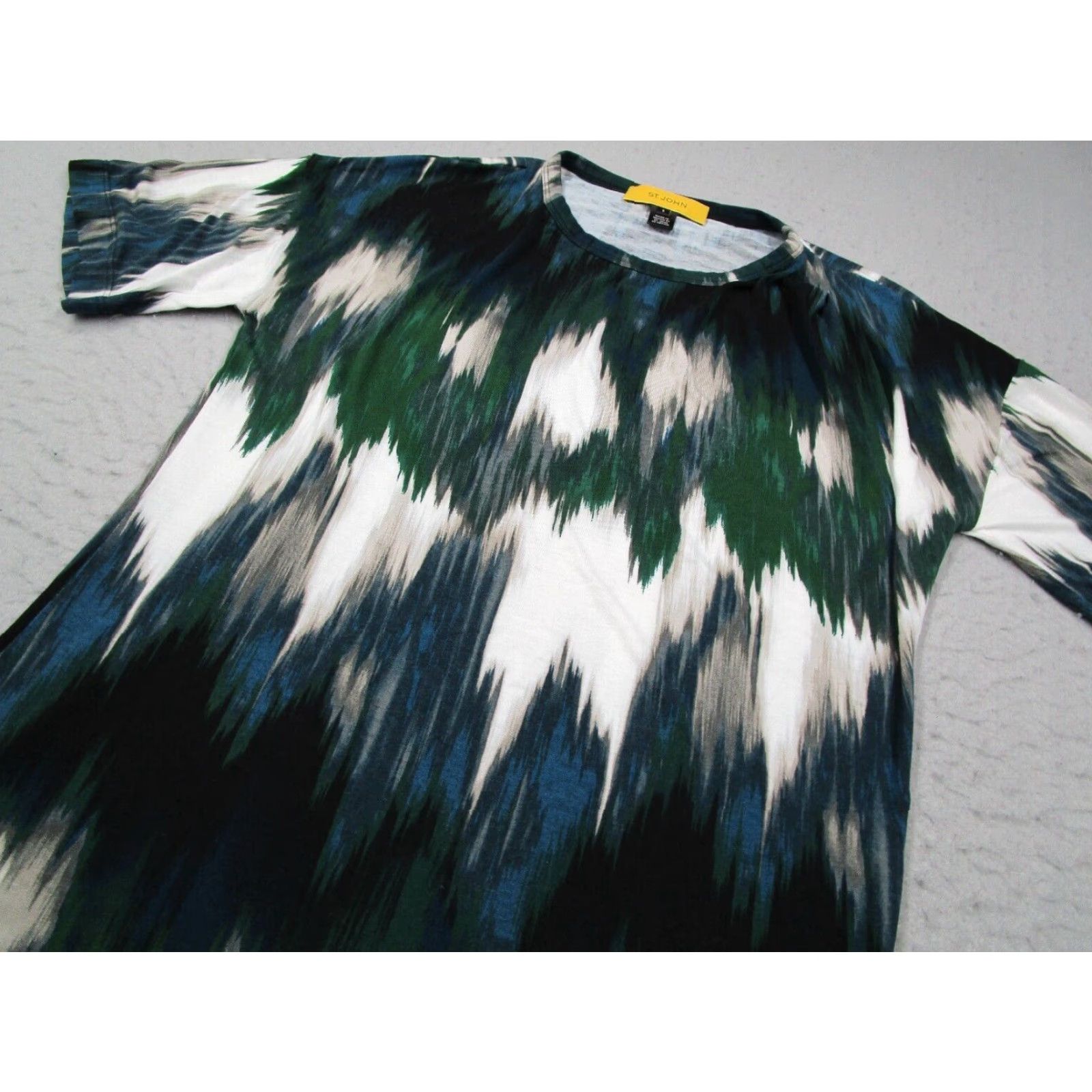 St. John St John Women's Small Blue Rayon Blend Short Sleeve Crew Neck Floral T-Shirt Size S / US 4 / IT 40 - 2 Thumbnail