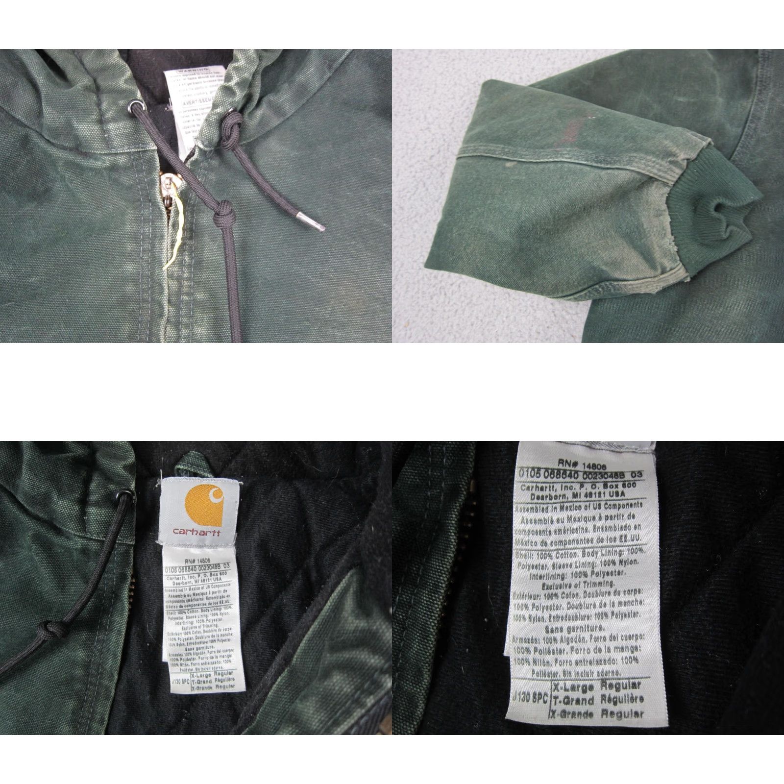 Carhartt VINTAGE Carhartt Jacket Mens XL Green Duck Canvas J130 SPC Hooded Chore Coat Bomber Insulated Workwear Mens Size US XL / EU 56 / 4 - 8 Thumbnail