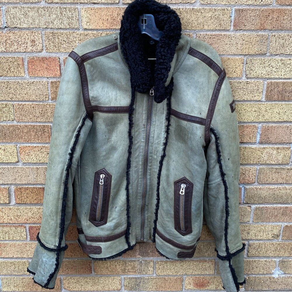 Diesel Diesel LENCANG Shearling Leather Jacket Green Large SheepSk Size US L / EU 52-54 / 3 - 2 Thumbnail