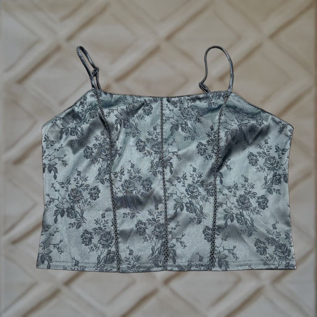 Victoria's Secret Victoria's Secret Corset Cropped Top Womens Medium Blue Floral Spaghetti Strap Tank Shirt Size M / US 6-8 / IT 42-44 - 1 Thumbnail