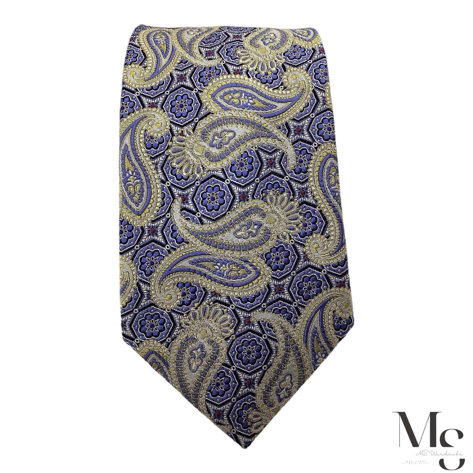 Jos. A. Bank JOS. A. BANK Blue Gold Paisley Silk Tie Hand Made In China W Size ONE SIZE - 3 Thumbnail