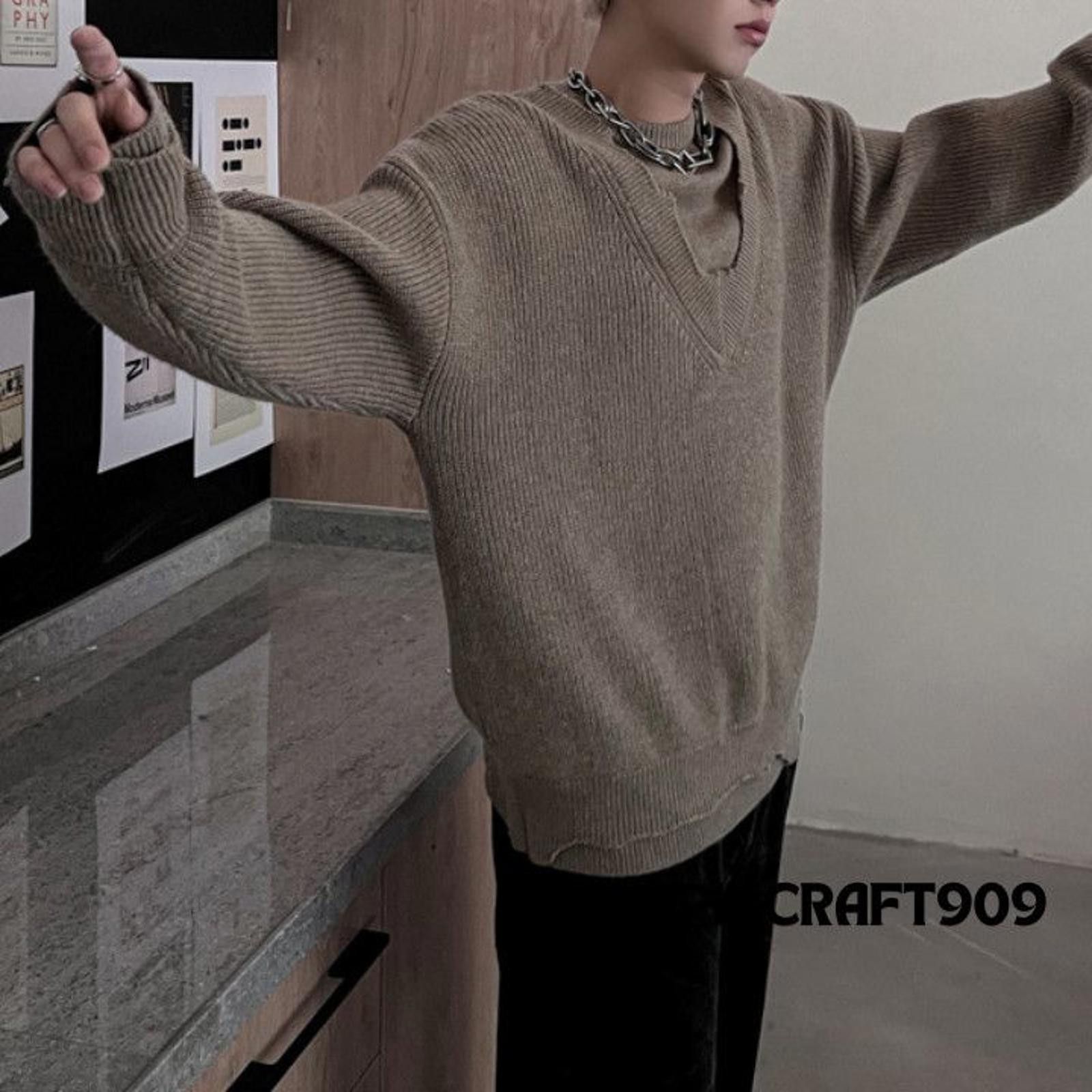 Vintage V Neck Knit Sweater Size US L / EU 52-54 / 3 - 2 Thumbnail