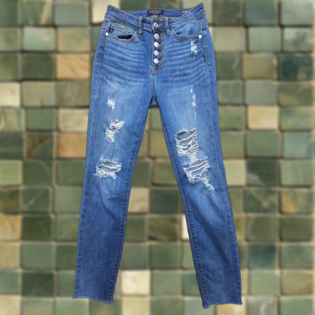 Vintage Judy Blue Skinny Fit Jeans Womens 3 26 High Rise Blue Denim Button Fly Stretch Size 26" / US 2 / IT 38 - 1 Thumbnail