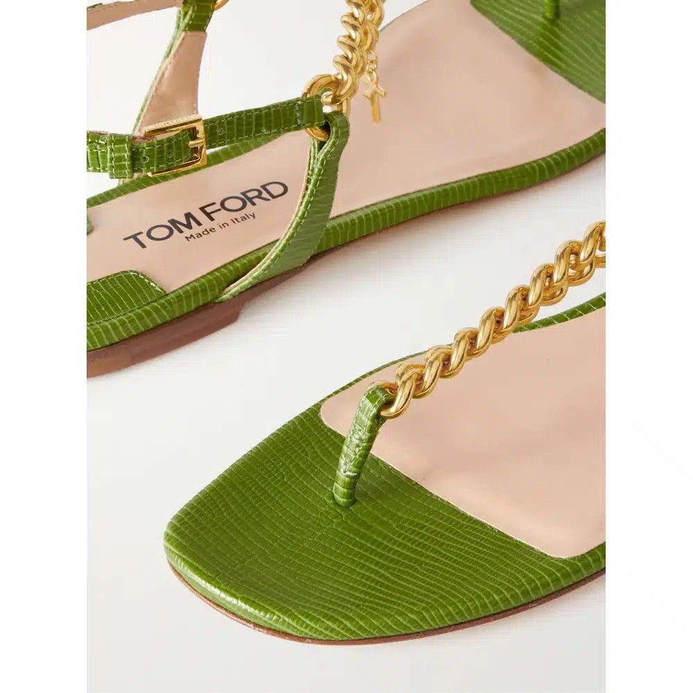 Tom Ford o1loc1c0625 W3359 Thong Leather Sandals in Green Size US 6 / IT 36 - 2 Thumbnail