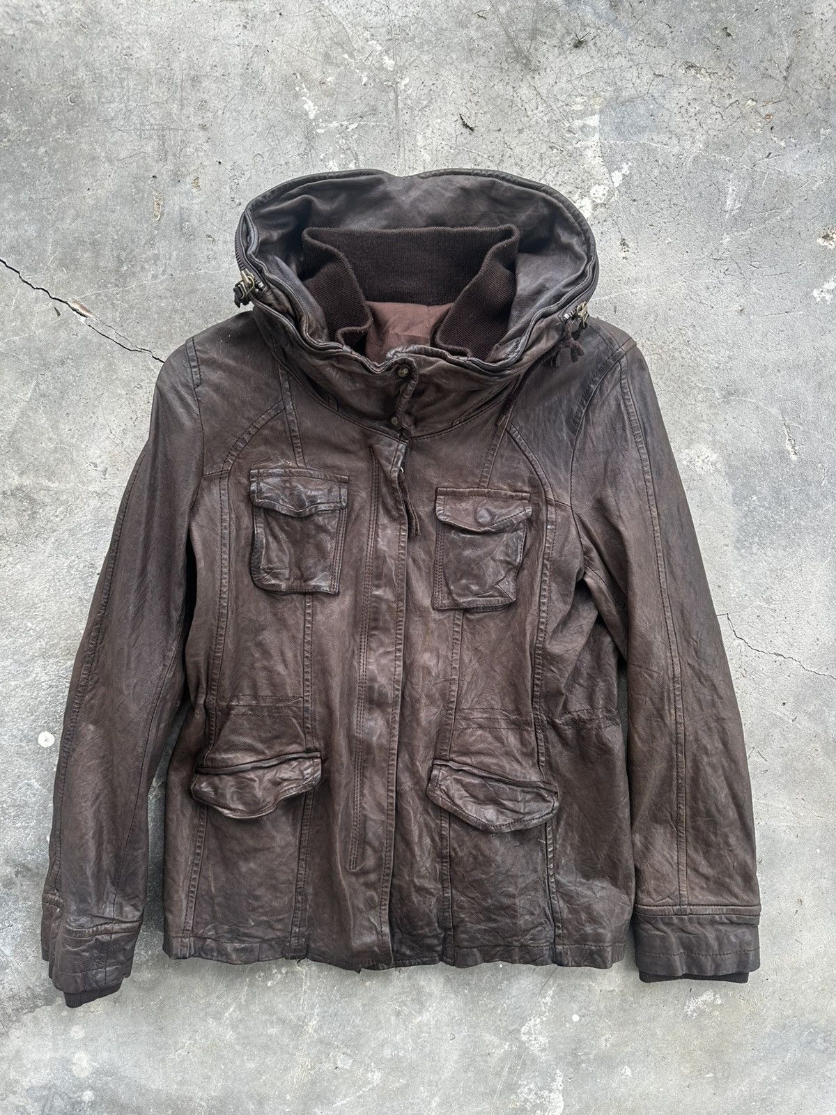 Le Grande Bleu (L.G.B.) Vintage Bono Sheepskin Leather Hooded Jacket Size US S / EU 44-46 / 1 - 3 Thumbnail