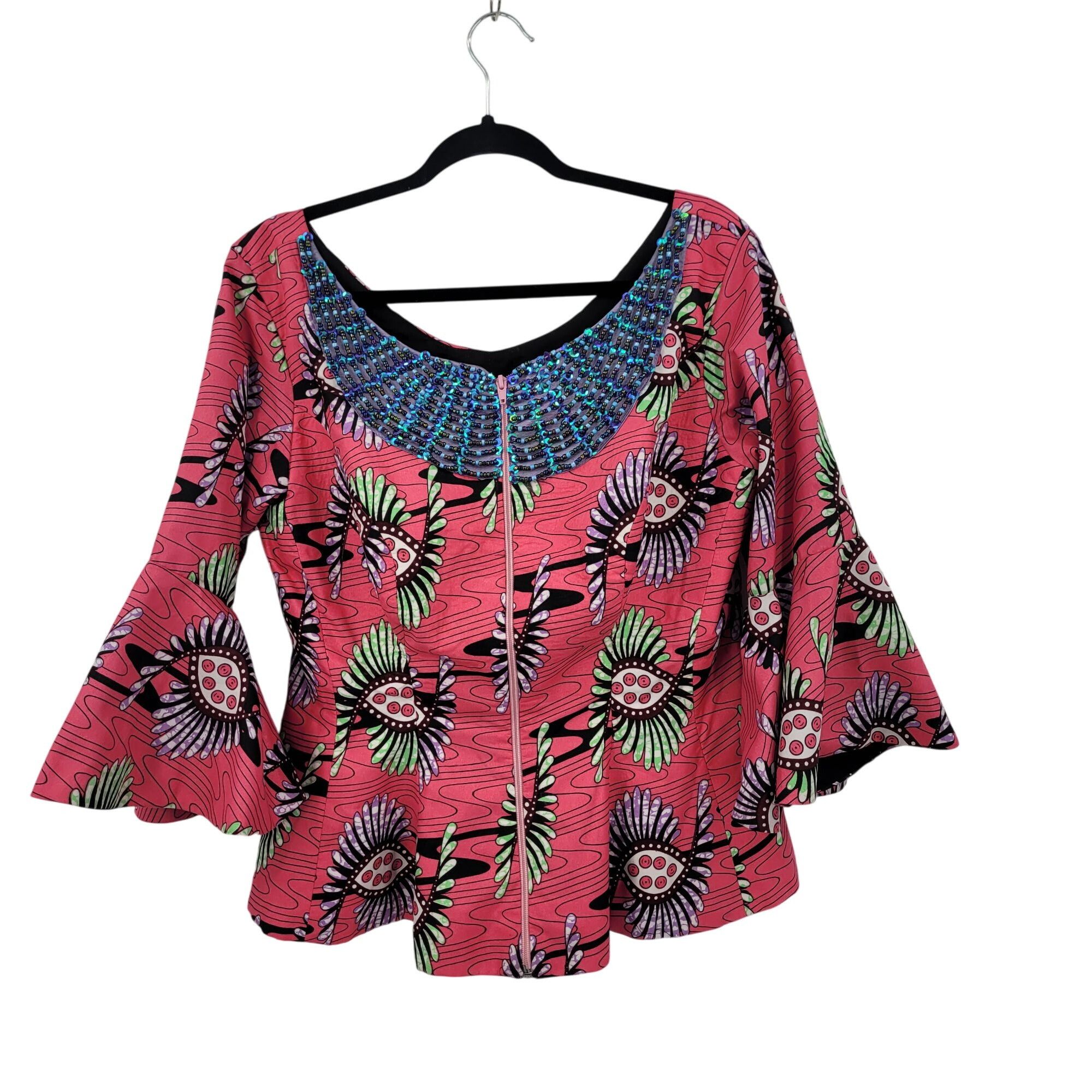 Handmade Handmade African Print Bell Sleeve Top Blazer Sz M Beaded Co Size M / US 6-8 / IT 42-44 - 10 Thumbnail